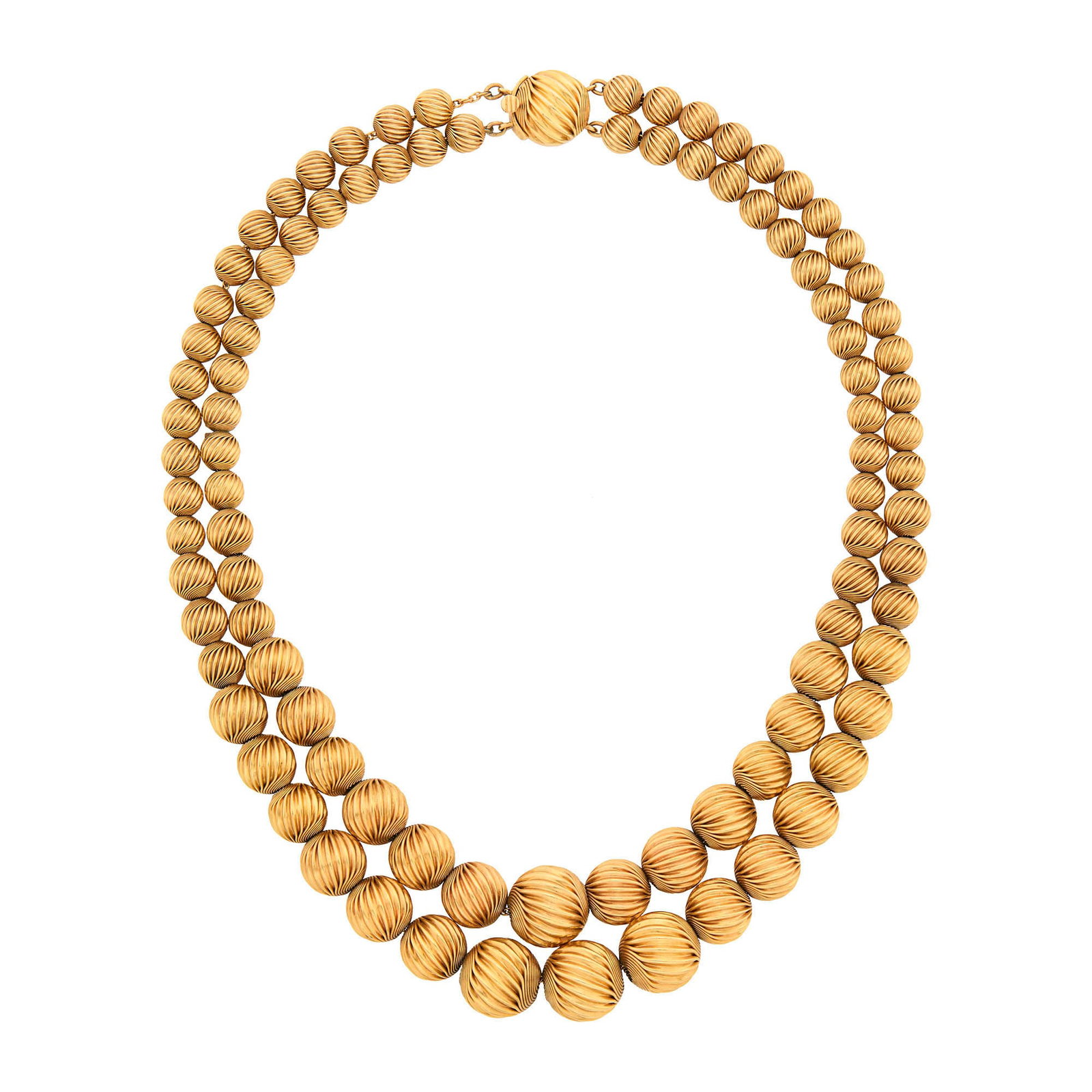 Double Strand Fluted Gold Bead Necklace (1 of 1)