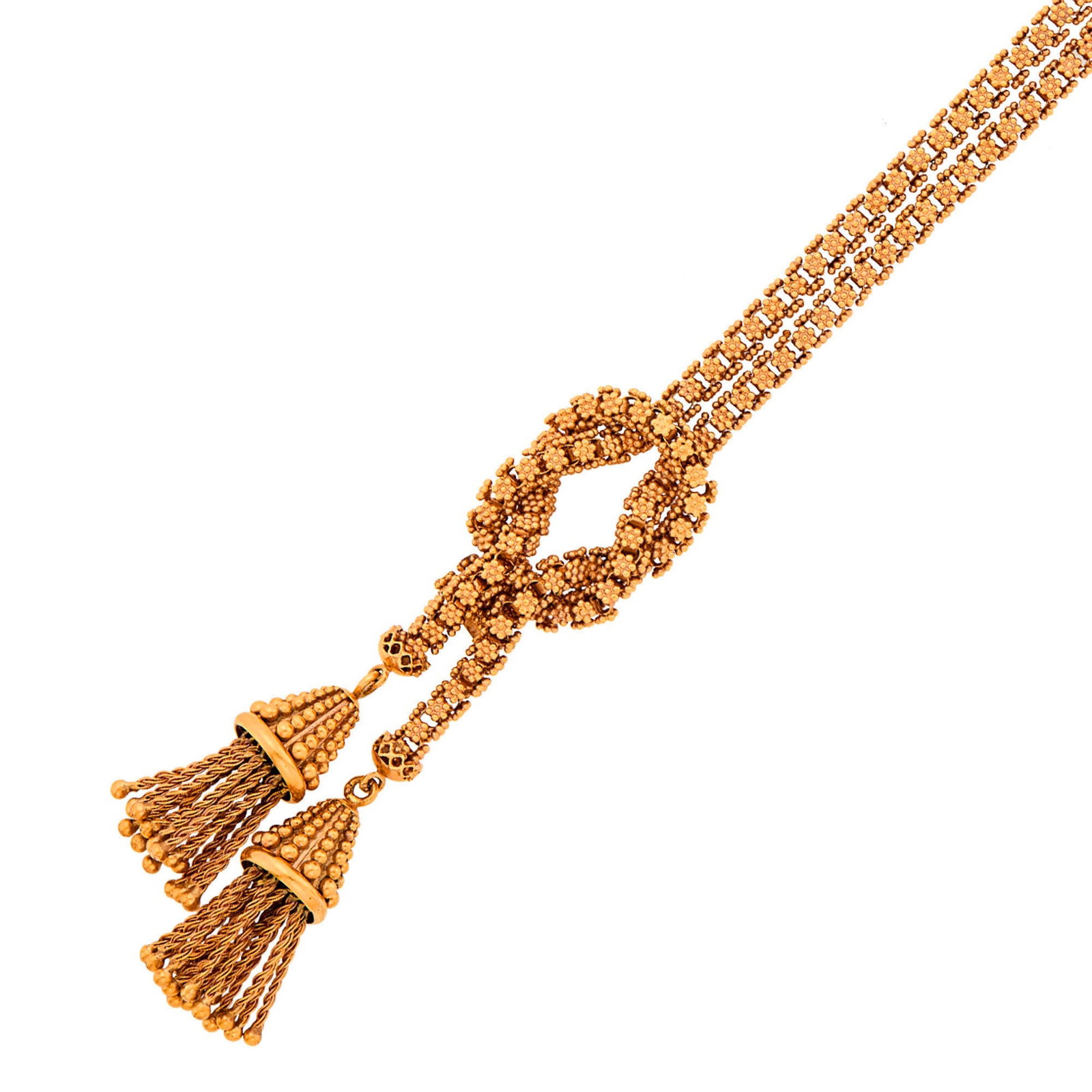 Double Strand Beaded Rose Gold Tassel Knot Bracelet (1 of 2)