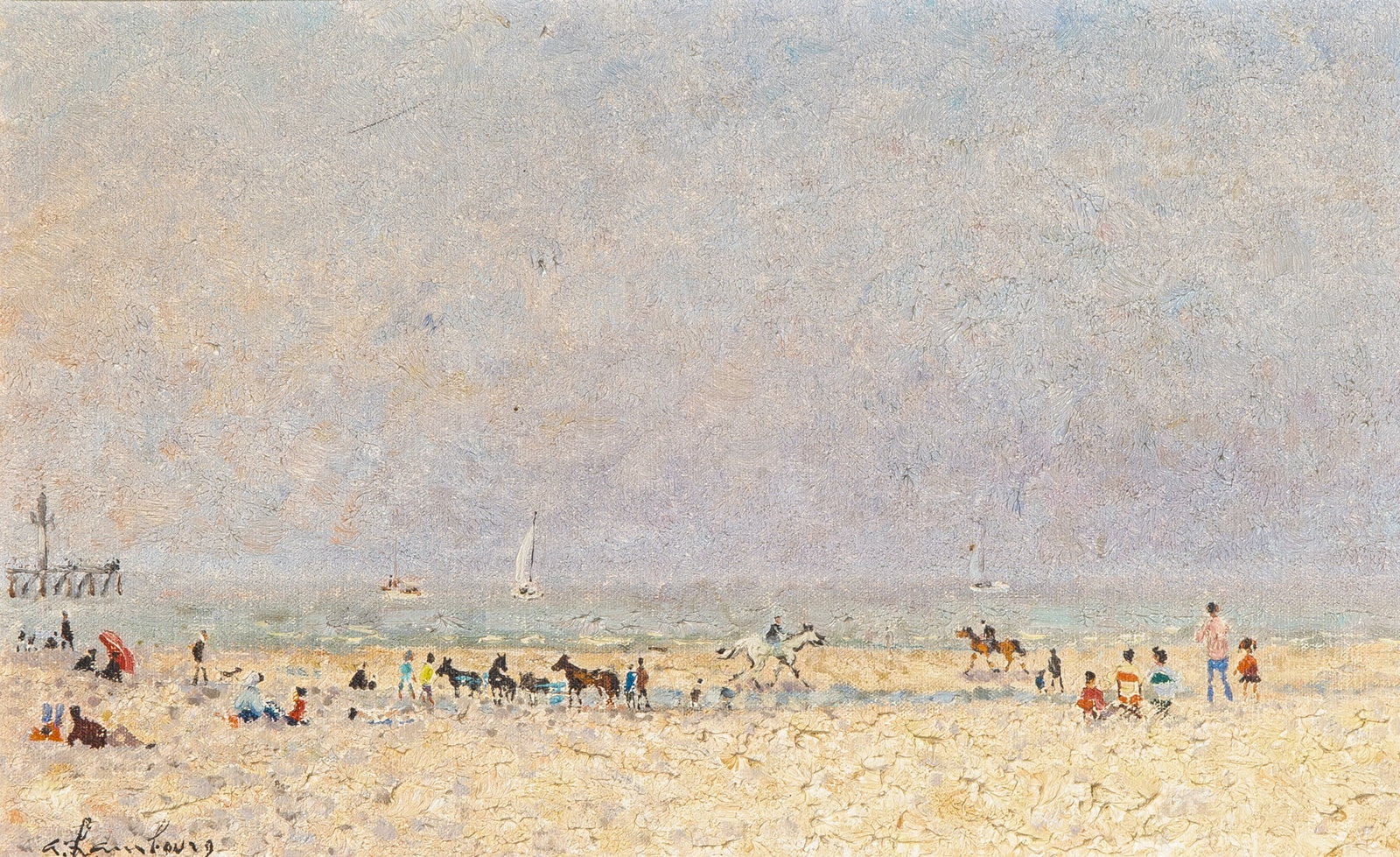 Andre Hambourg: French, 1909-1999 Marée montante Signed A. Hambourg (ll) Oil on canvas 9 x 14 inches (22.9 x 35.6 cm) (Frame 16 x 21 3/8 inches)