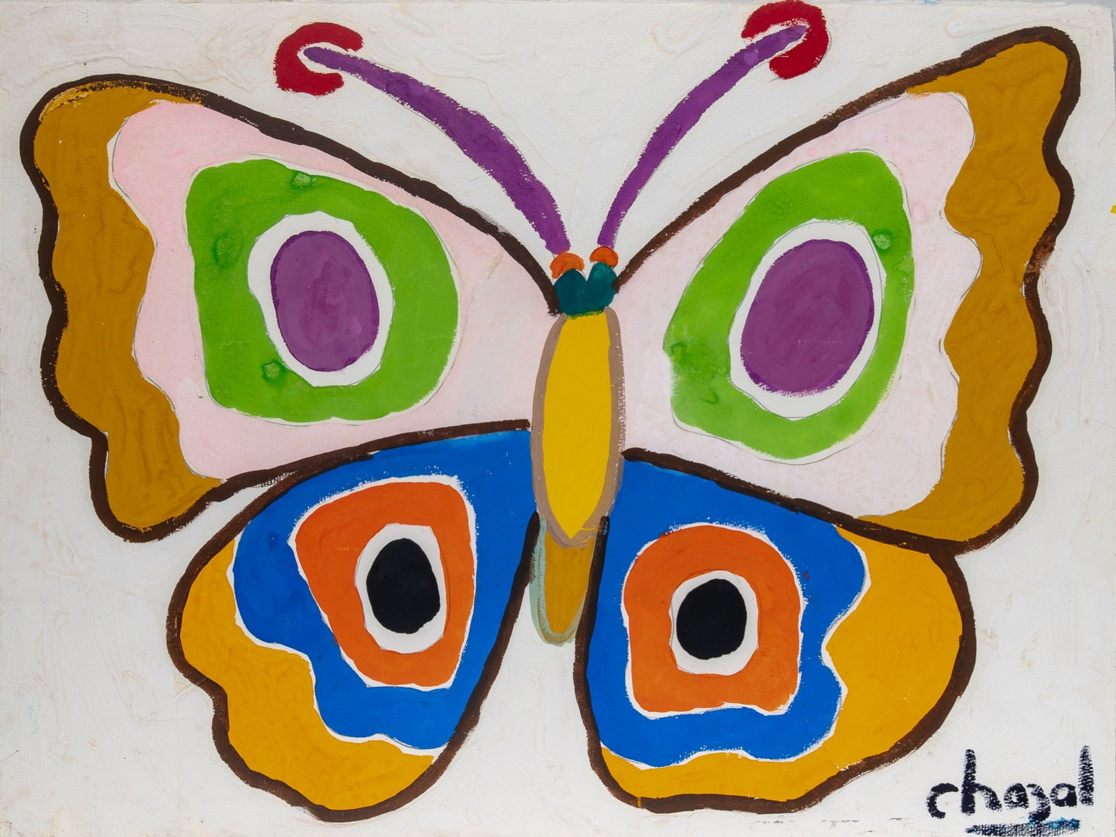 Malcolm de Chazal: Mauritian, 1902-1981 Butterfly Signed Chazal (lr) Mixed media on paper 22 3/4 x 30 inches (Frame 31 1/4 x 37 3/4 inches)