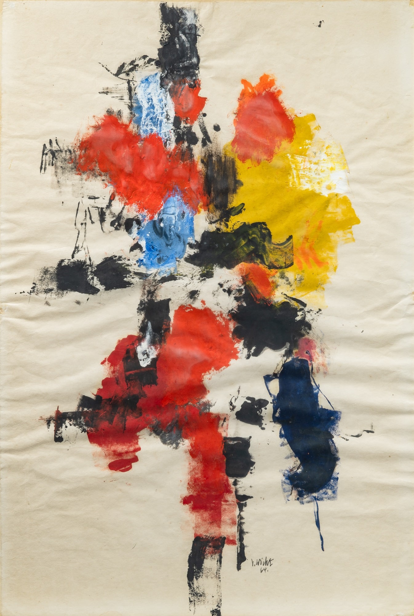 John von Wicht: German/American, 1888-1970 Mallorca II, 1964 Signed v. Wicht 64 (lr) Oil on ricepaper 36 1/2 x 24 1/2 inches (93 x 62.2 cm) Provenance: Bertha Schaefer Gallery, New York Creas