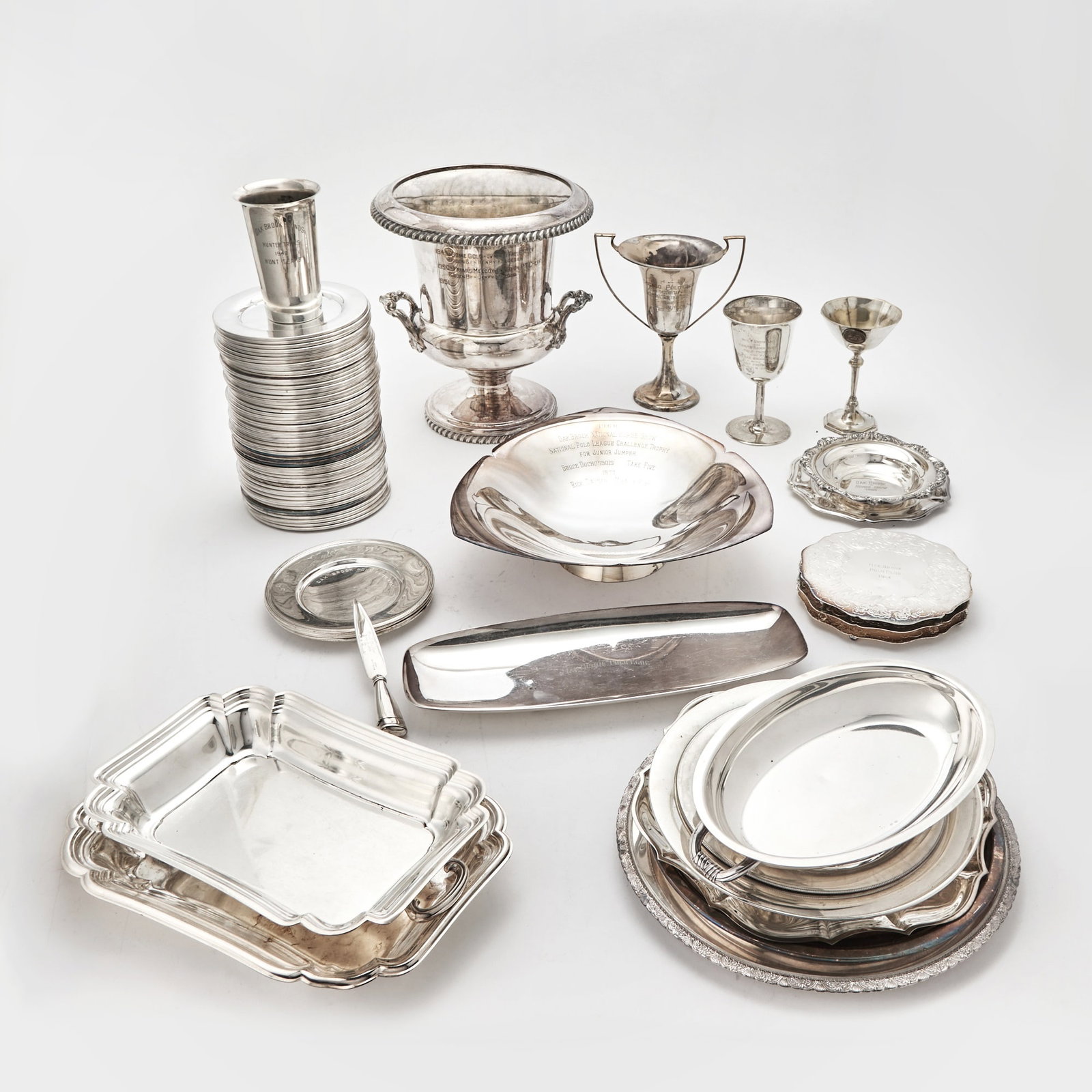Group of Silver and Silver Plated Oak Brook Polo Club Trophies (1 of 1)