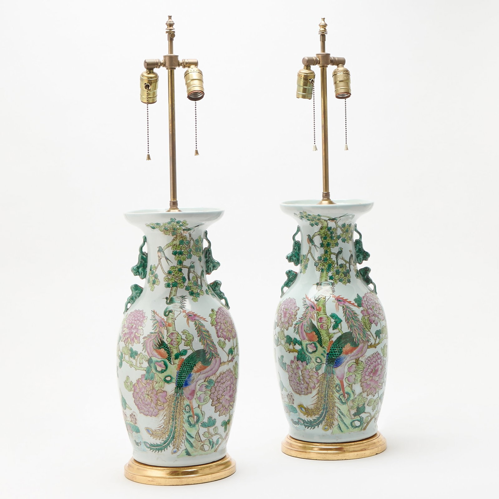 Pair of Chinese Enameled Porcelain Lamps (1 of 7)