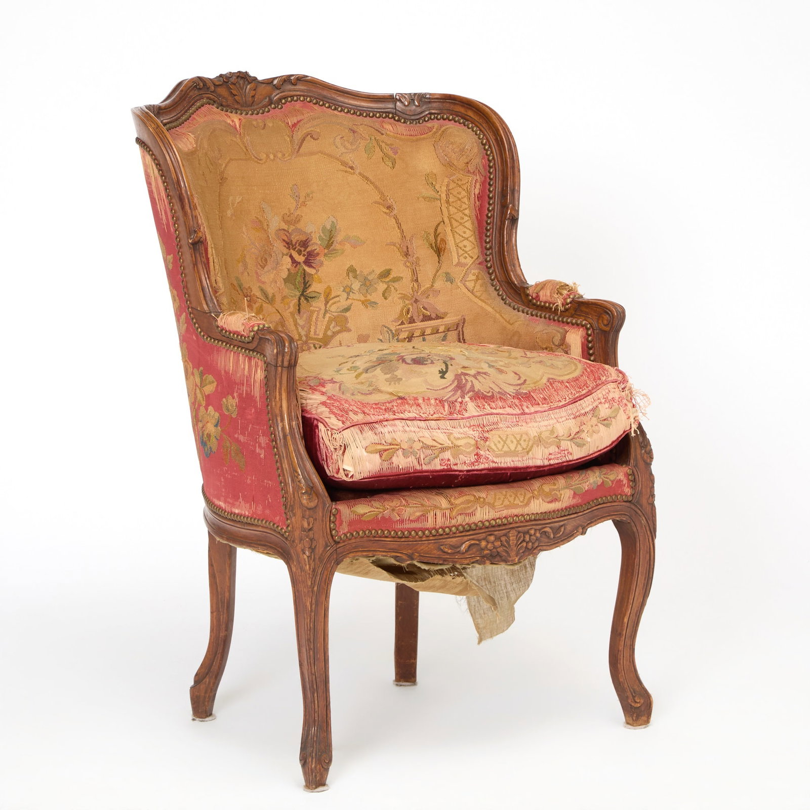 Louis XV Style Upholstered Carved Walnut Bergère (1 of 5)