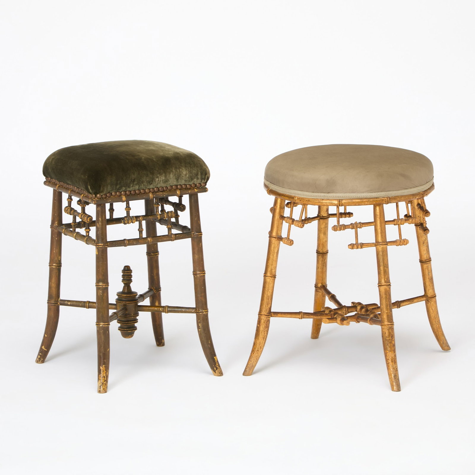 Two Victorian Gilt Painted Upholstered Bamboo Stools (1 of 5)