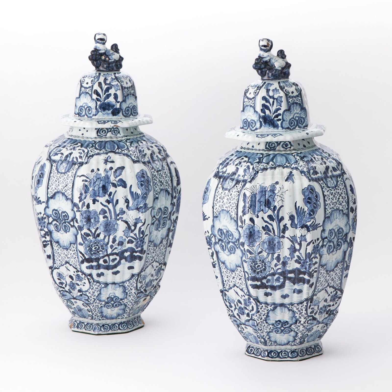 Pair of Delft Blue and White Decorated Earthenware Covered Jars (1 of 5)