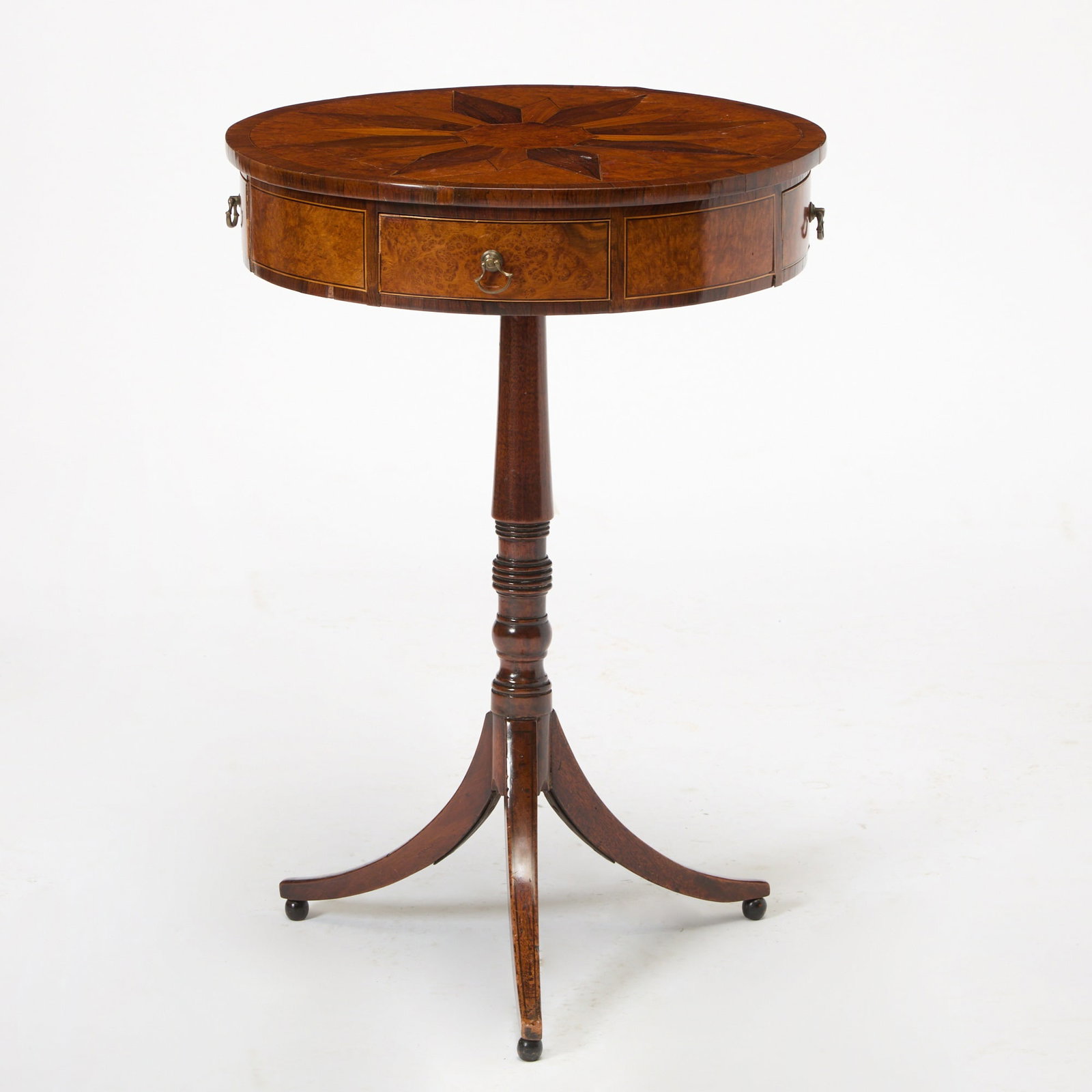 Regency Style Burl Inlaid Mahogany Drum Table (1 of 3)