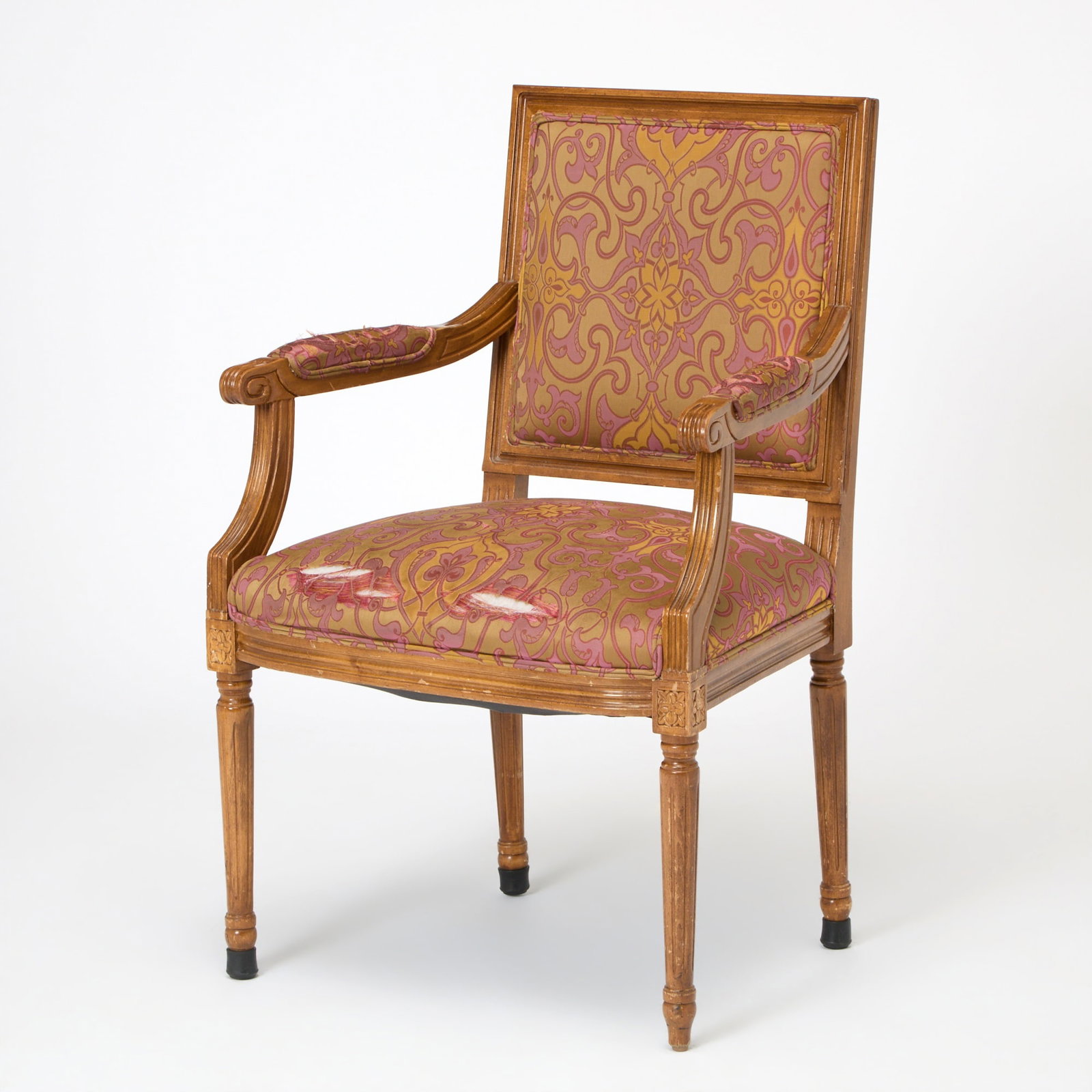 Louis XVI Style Upholstered Carved Walnut Fauteuil a la Reine (1 of 5)