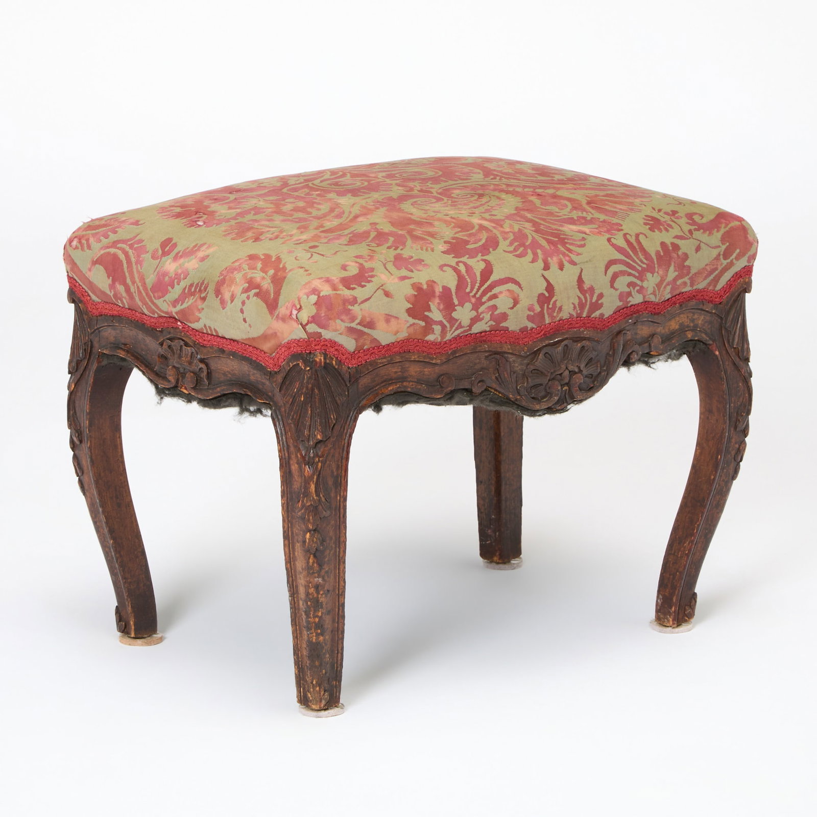 Louis XV Style Upholstered Carved Walnut Stool (1 of 4)