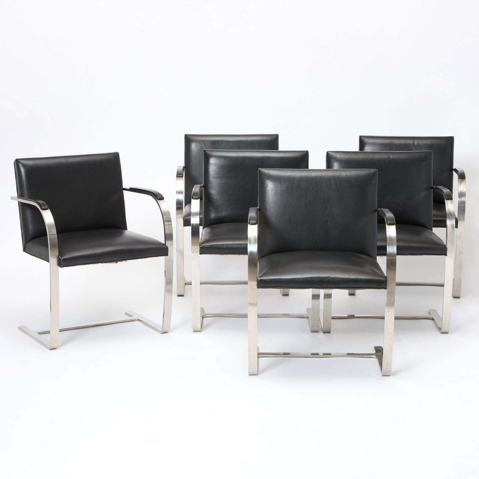 Set of Six Chromed Metal and Upholstered “Brno” Style Side Chairs (1 of 4)