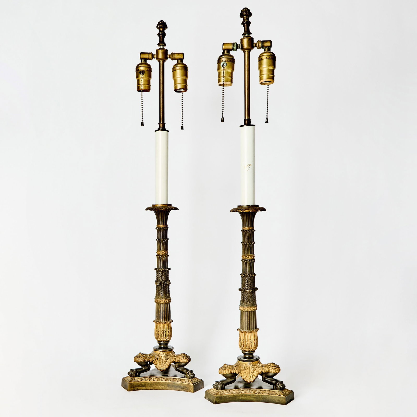 Pair of Charles X Style Gilt and Patinated Bronze Candlestick Lamps (1 of 4)