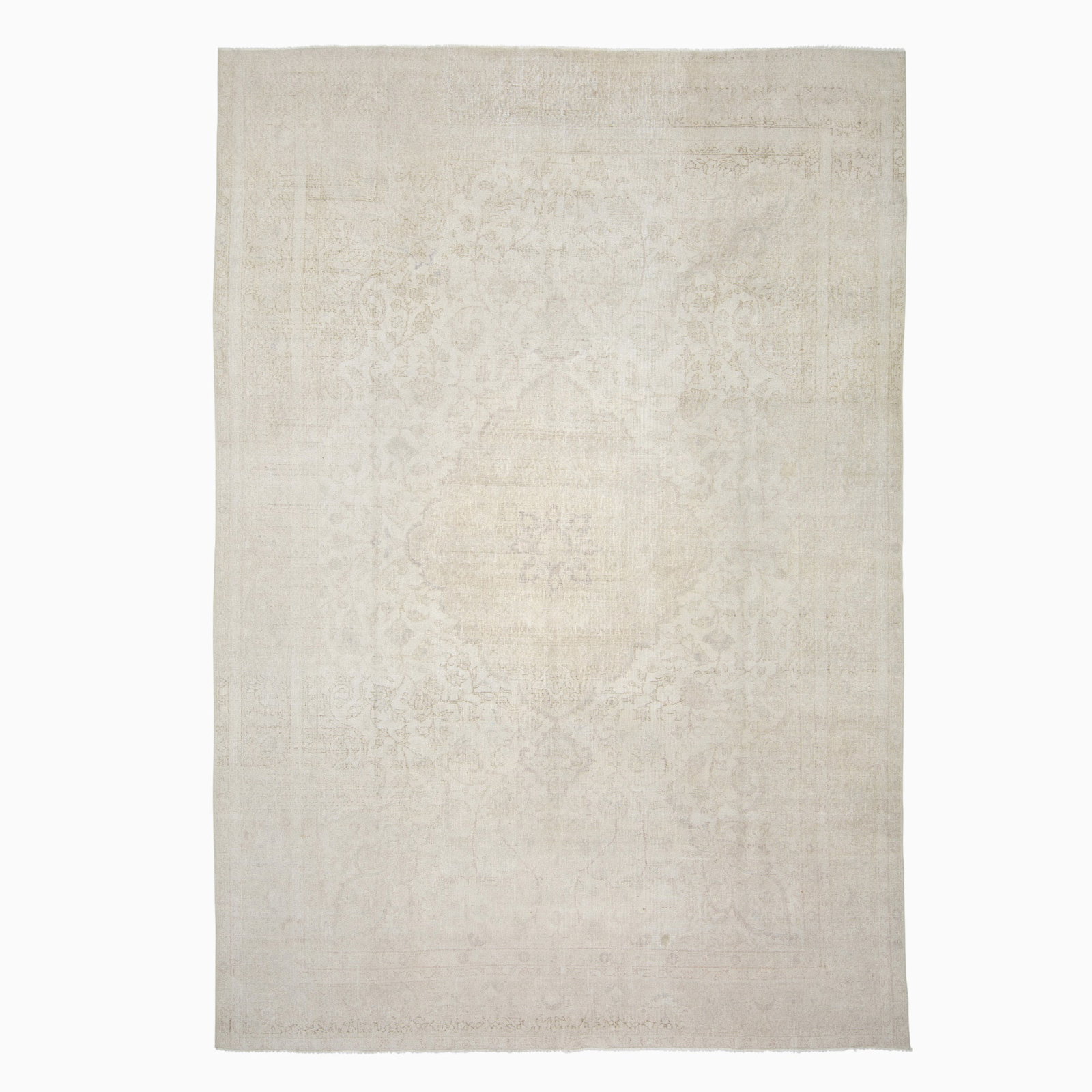 Sparta Carpet: West Turkey, Mid-20th Century The central pendant medallion on the ivory field is within a buff palmette and vine border. (11' 4" x 7' 8") Distressed condition with overall even wear, chemically