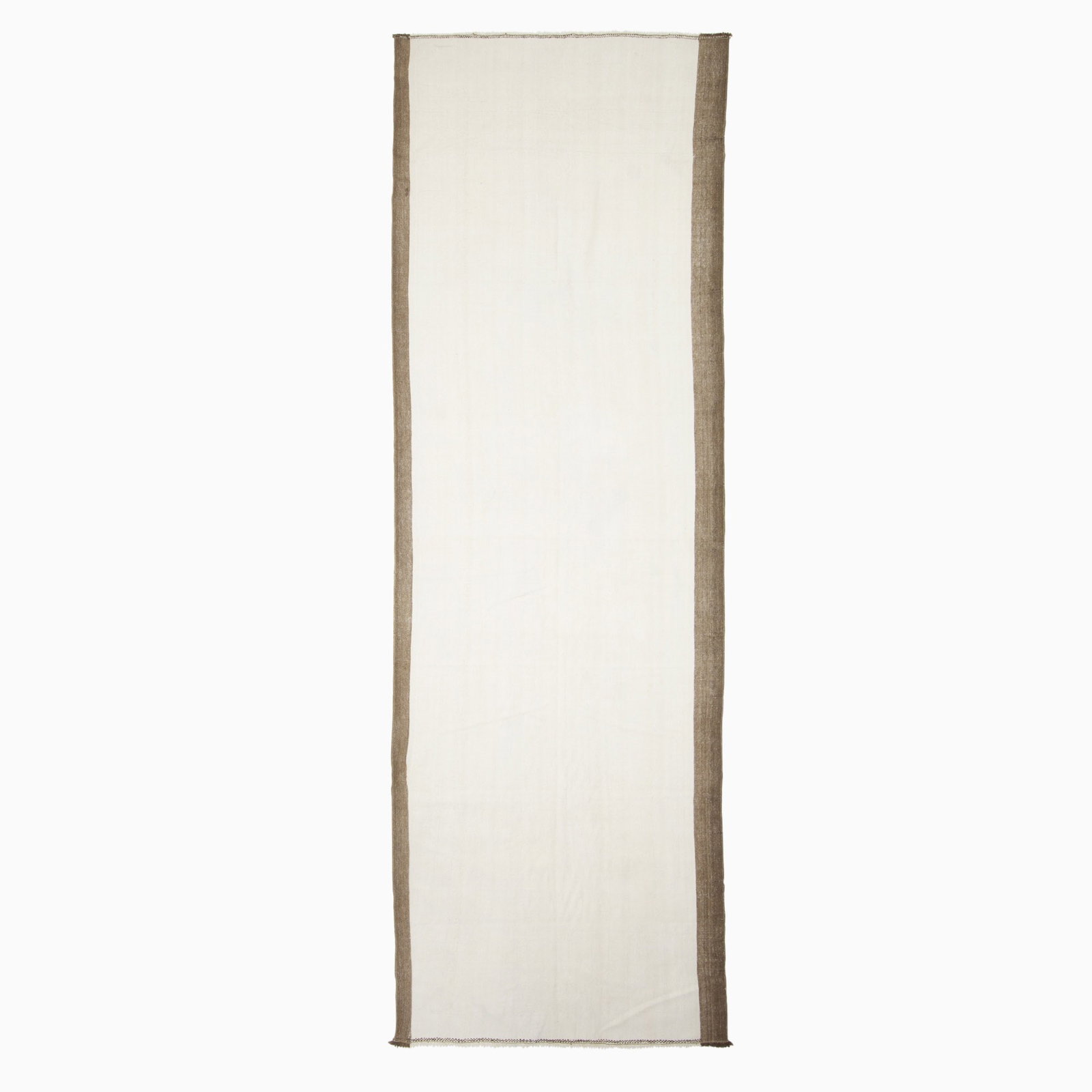 Turkish Kilim Runner: Turkey, Contemporary The open ivory field is flanked by chocolate-brown side borders. (14' 6" x 4' 10")