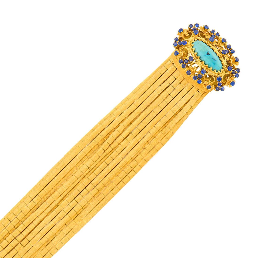 Multistrand Gold, Matrix Turquoise and Sapphire Bracelet