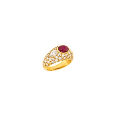 Gold, Cabochon Ruby and Diamond Ring - 2