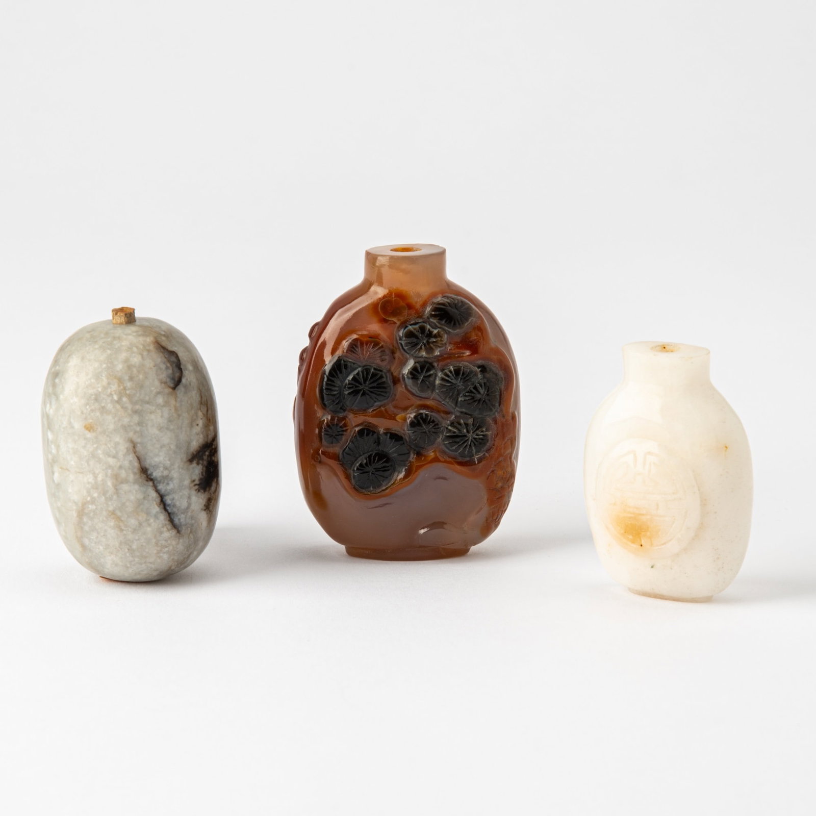 Three Chinese Carved Hardstone Snuff Bottles Qing Dynasty (1 of 4)
