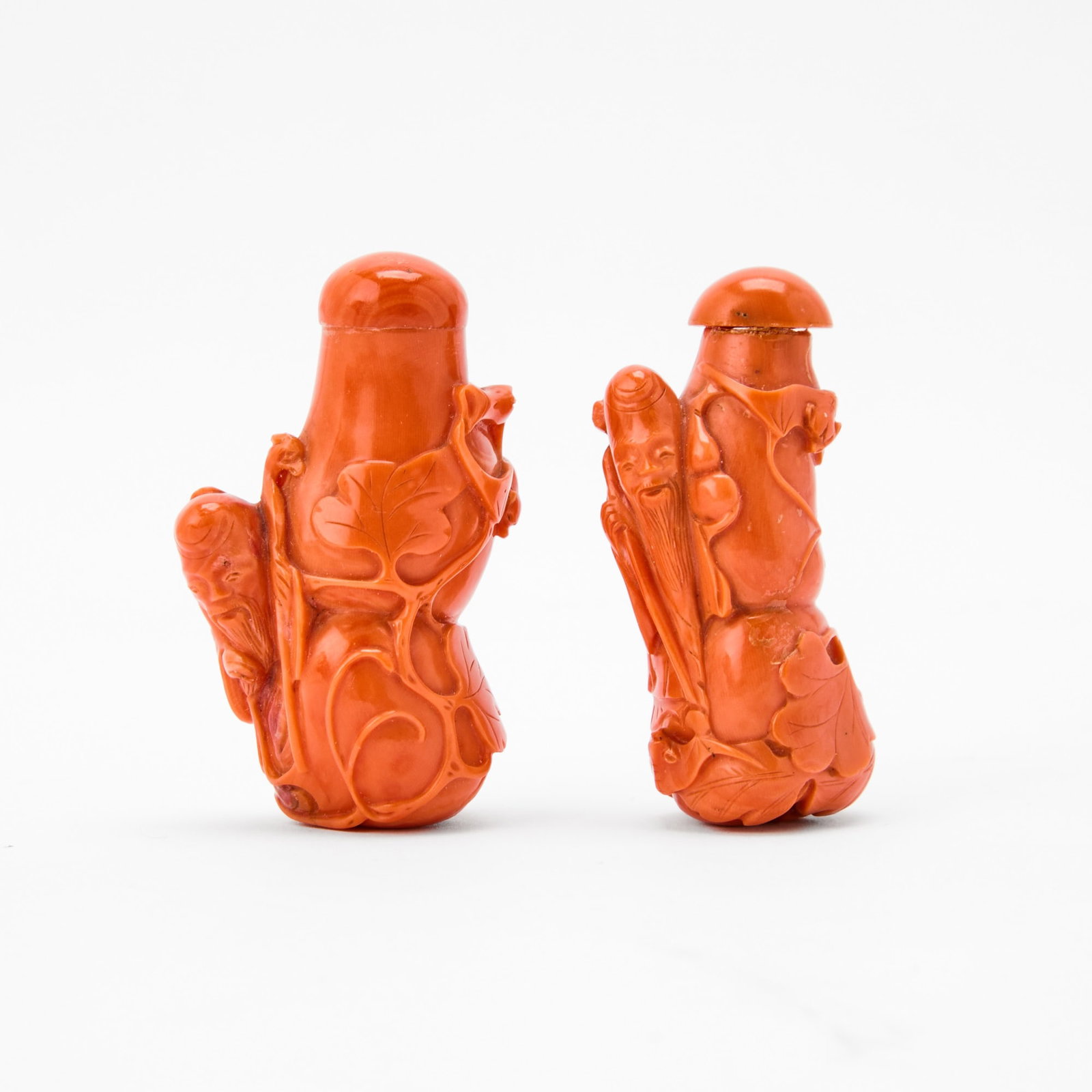 A Pair of Chinese Carved Coral Snuff Bottles 19th Century (1 of 4)