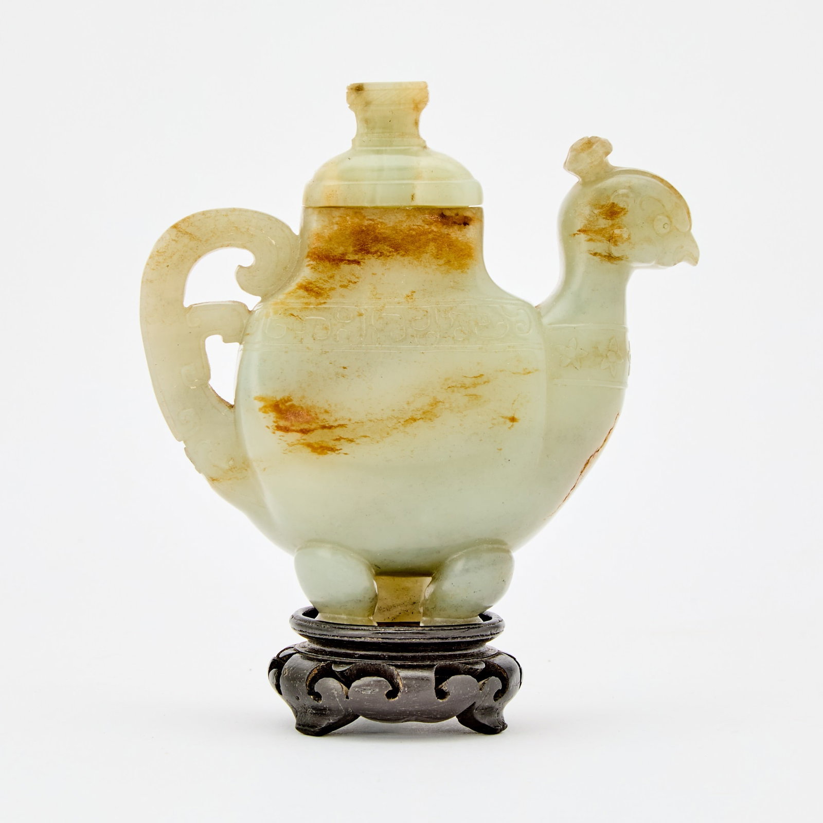 A Chinese Celadon Jade ‘Phoenix-Form' Vase and Cover Qing Dynasty (1 of 5)