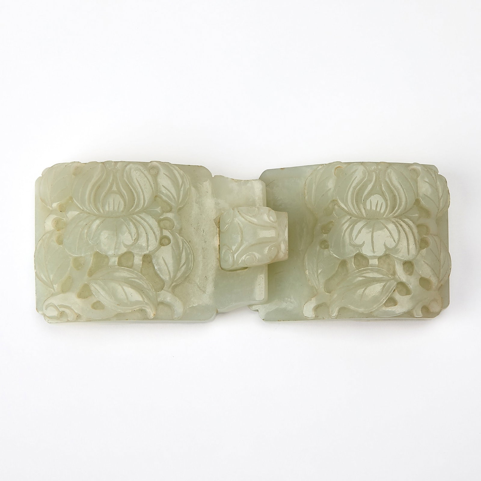 A Chinese Carved Celadon Jade Two-Part Belt Buckle Qing Dynasty (1 of 5)