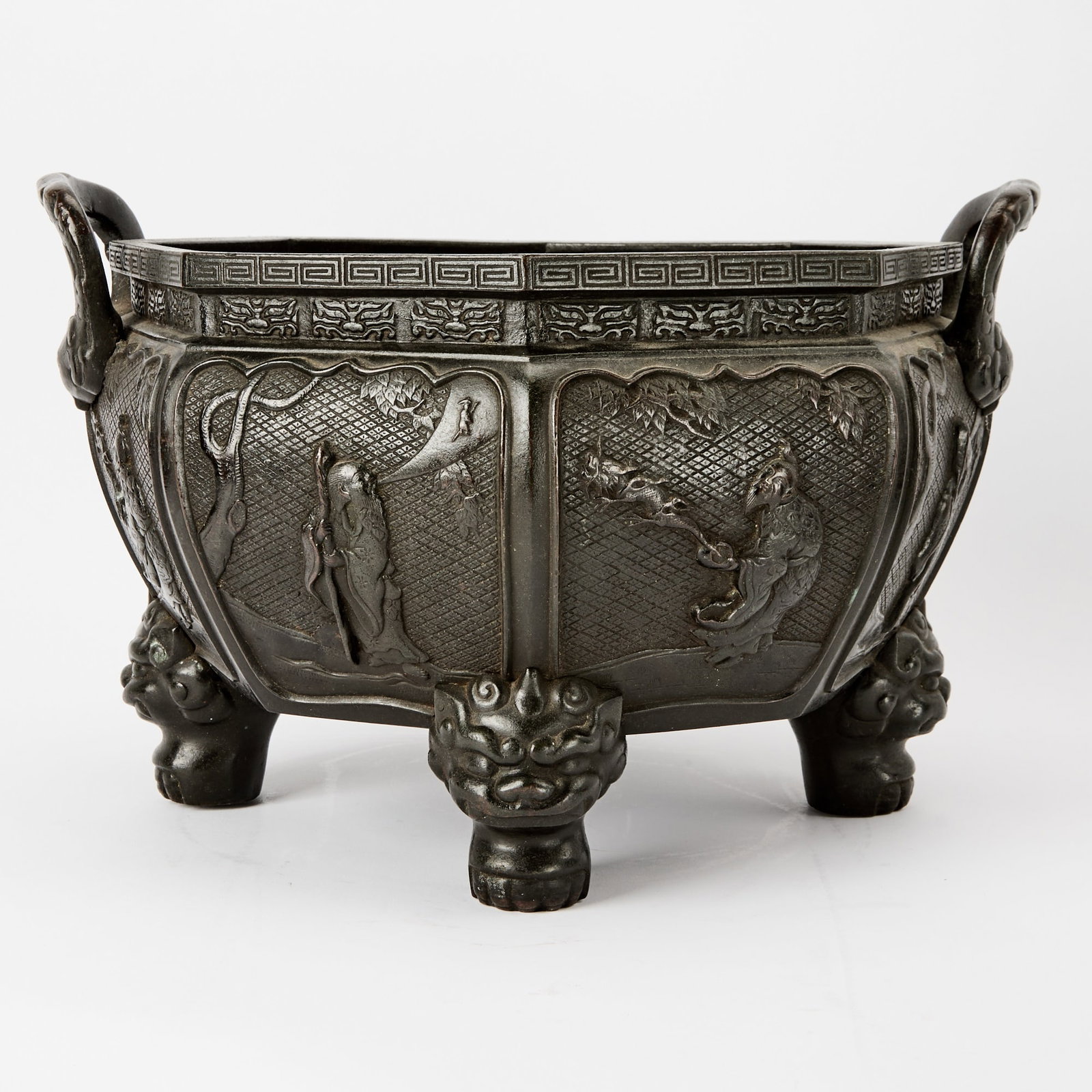A Chinese Cast Bronze Octagonal Jardiniere Ming-Qing Dynasty (1 of 6)