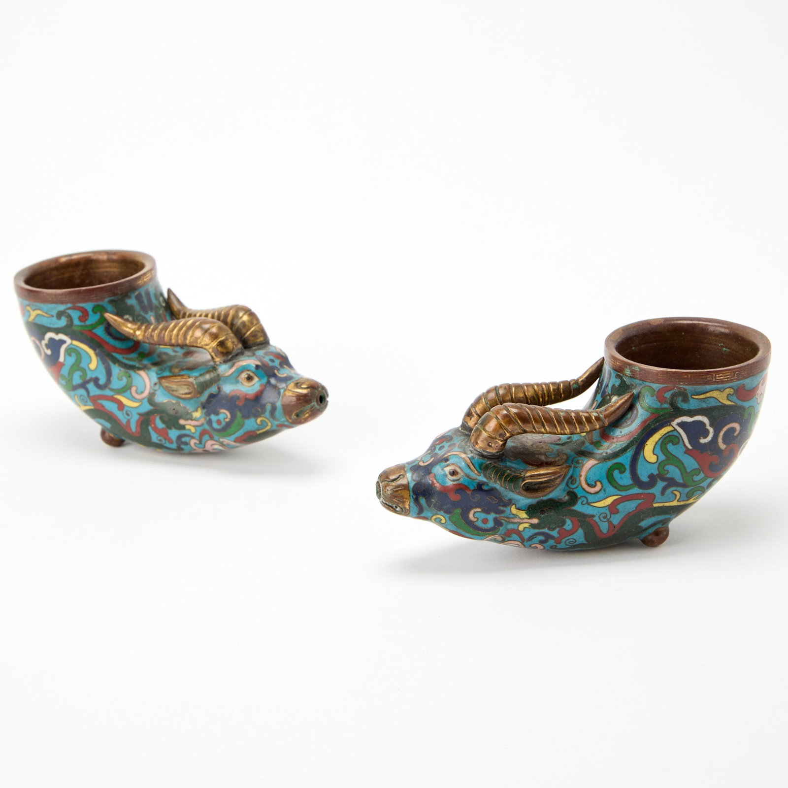 A Pair of Chinese Cloisonné Enamel Ram-Head Cups Qing Dynasty (1 of 7)