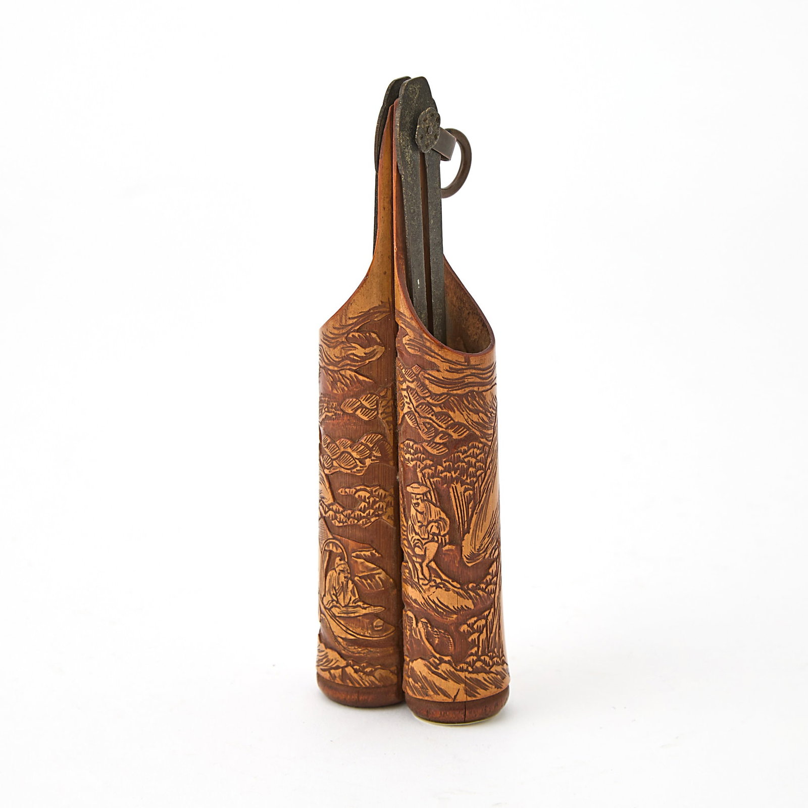 A Chinese Carved Bamboo Double Holder Qing Dynasty (1 of 3)