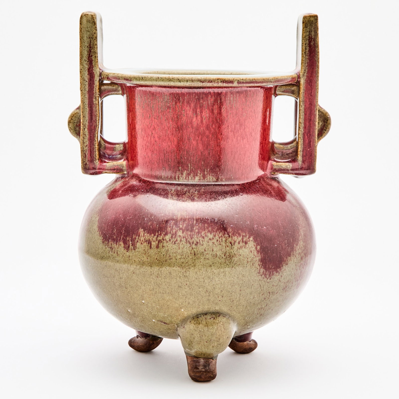 A Chinese Flambe Glazed Porcelain Tripod Censer Qing Dynasty (1 of 6)