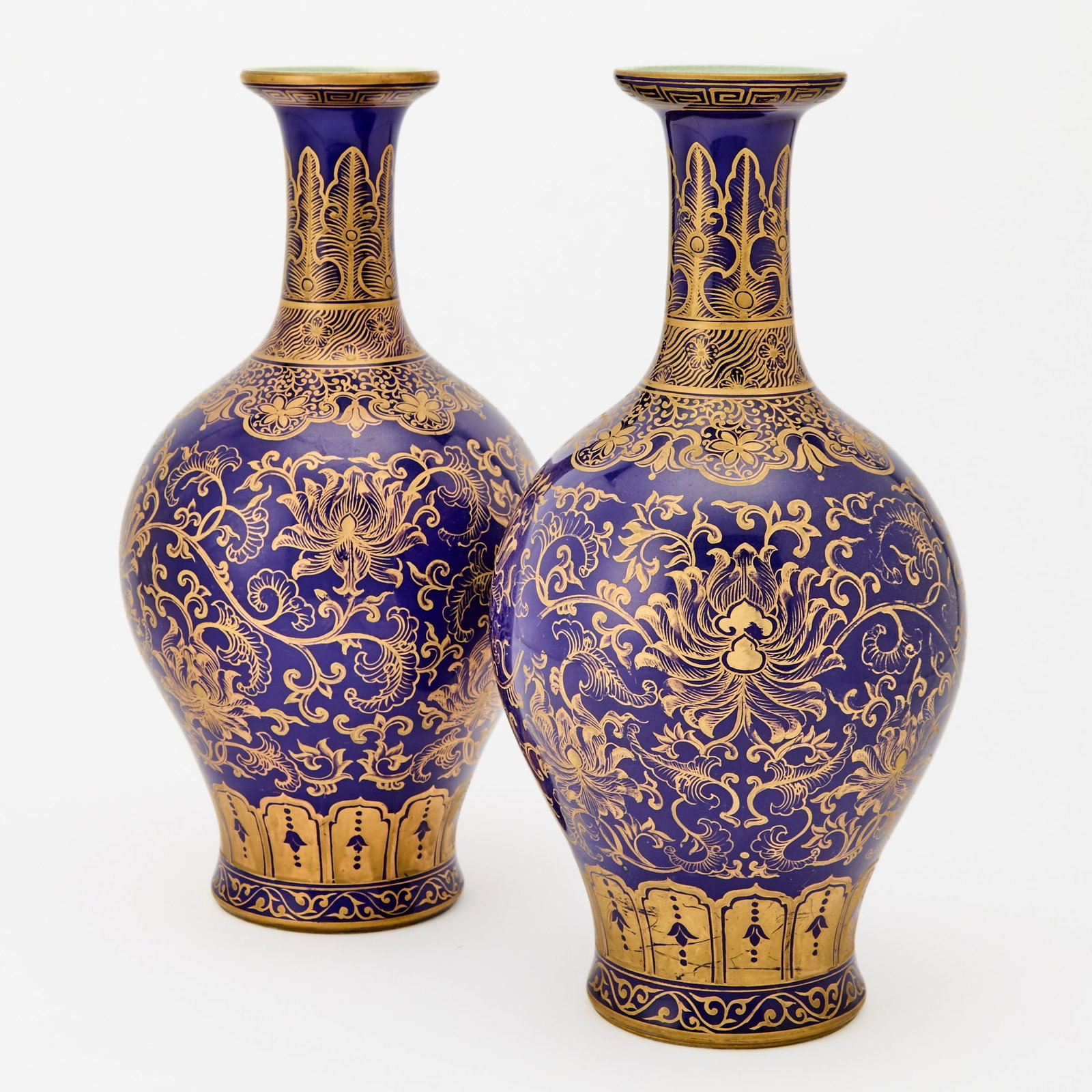 A Pair of Chinese Gilt-Decorated Powder-Blue-Glazed Porcelain Vases Yongzheng Mark, Qing Dynasty (1 of 5)