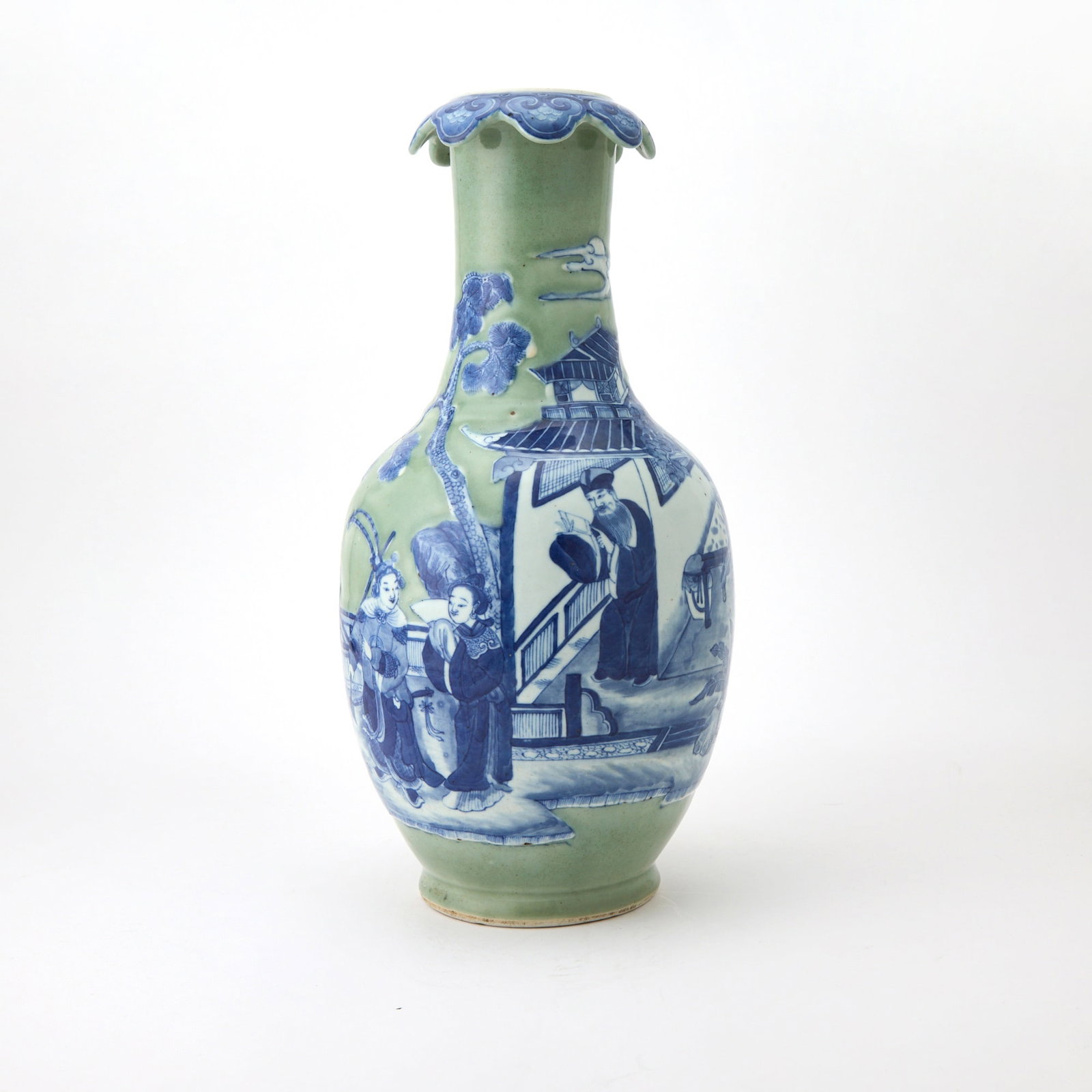 A Chinese Celadon-Glazed Blue and White Porcelain Vase Qing Dynasty (1 of 4)