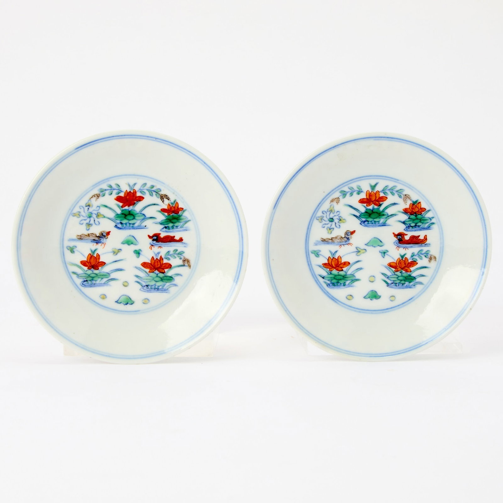 A Pair of Chinese Doucai Porcelain Dishes Ailian Zhenshang Mark, 19th Century (1 of 4)