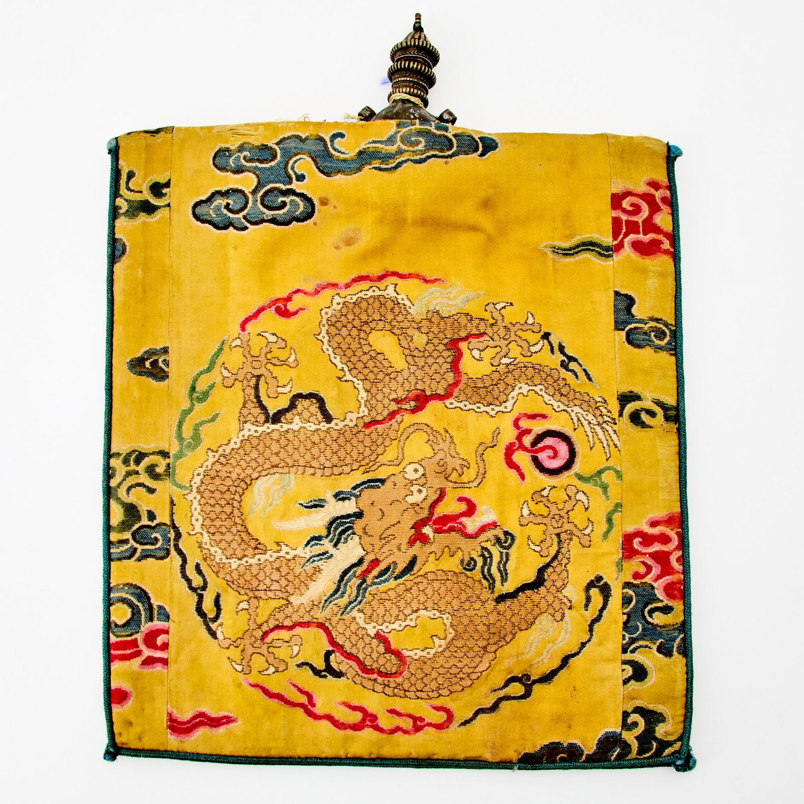 A Tibetan Ritual Water Flask with Chinese Brocade Silk Cover 18th-19th century