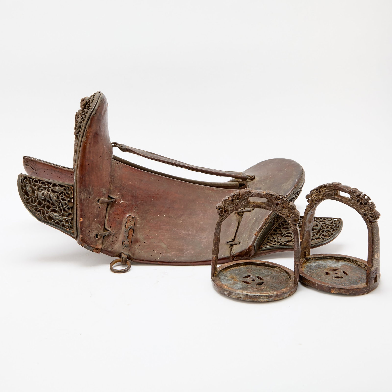 A Tibetan Leather-Clad Wood and Iron Saddle 18th Century (1 of 7)