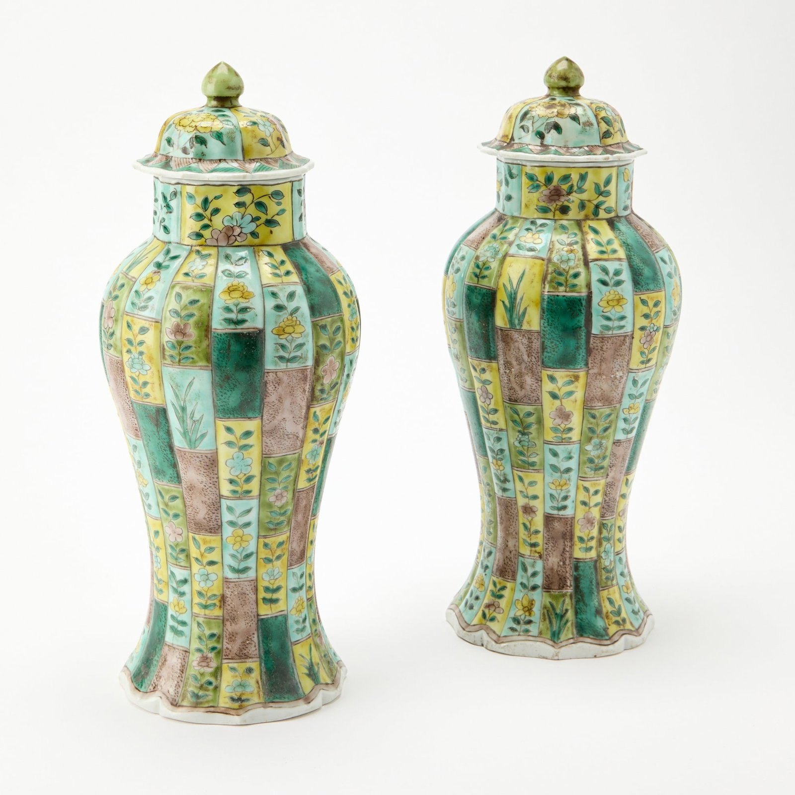 A Pair of Chinese Famille Verte Porcelain Baluster Vases and Covers Late Qing Dynasty (1 of 4)