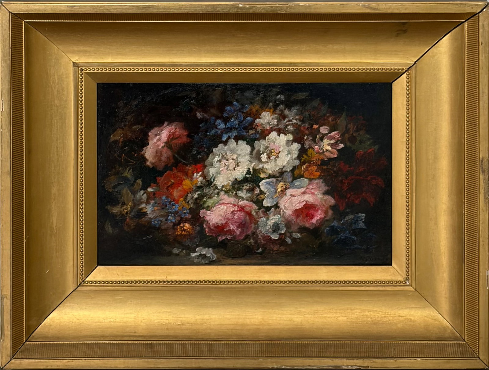 Narcisse Diaz: French, 1807-1876 Floral Still Life Signed N. Diaz (lr) Oil on panel 8 3/4 x 13 1/4 inches Framed 16 1/2 x 21 1/4 inches Provenance: Quincy Adams Shaw, Jamaica Plain, Massachusetts Marian Haughton,