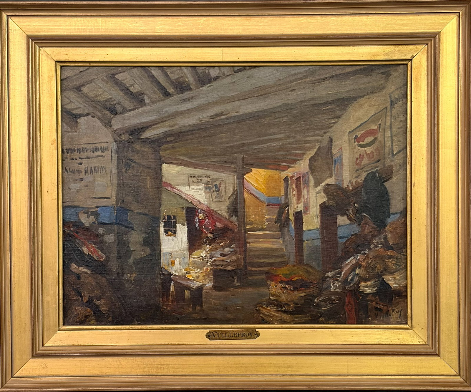Felix Dominique de Vuillefroy: French, 1841-1916 Cellar Scene Signed Vuillefroy (lr) Oil on canvas 12 x 15 7/8 inches Framed 17 3/8 x 21 1/8 inches Cleaned and varnished in 1998