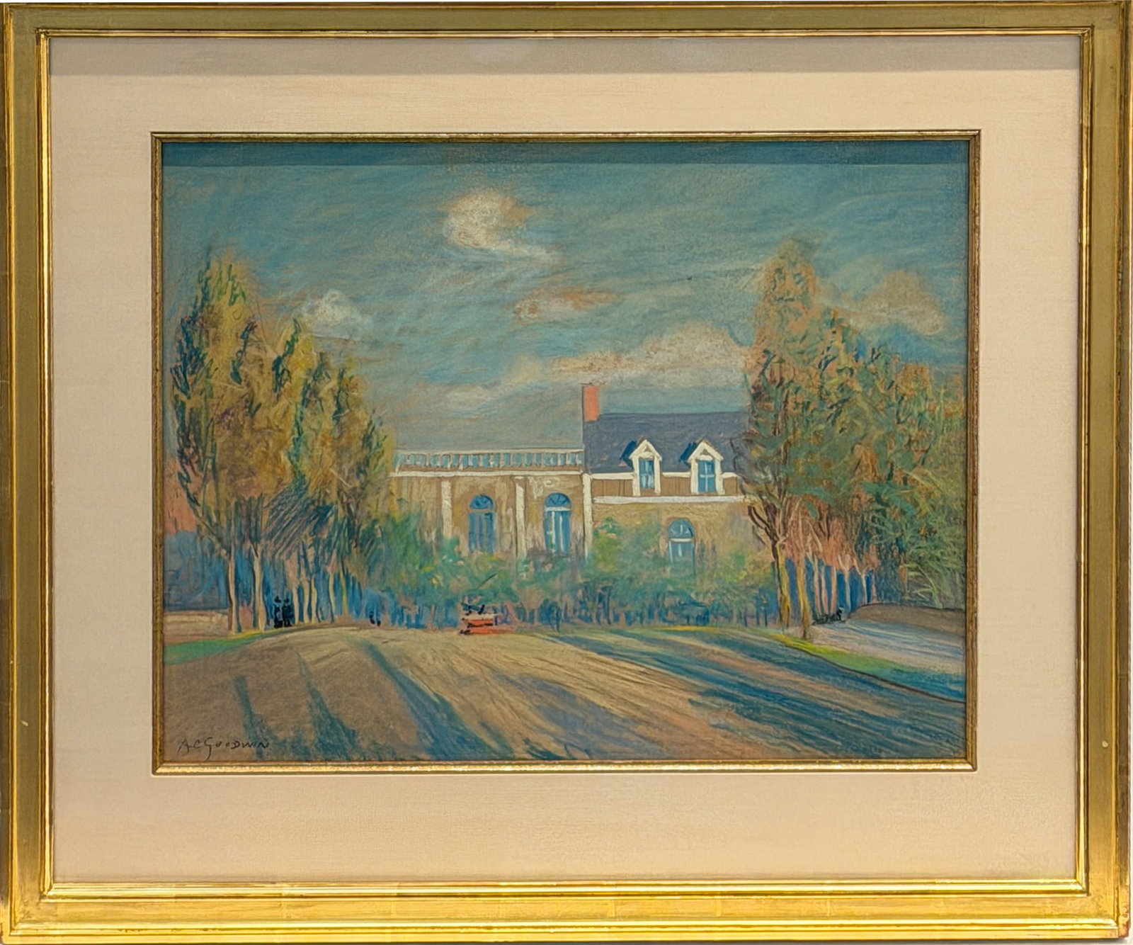 Arthur Clifton Goodwin: American, 1864-1929 Massachusetts Historical Society, Boylston Street Signed A. C. Goodwin (ll) Pastel on cardboard Sight 18 x 22 3/4 inches Framed 28 x 32 1/4 inches Provenance: The Cobbs Antiques,