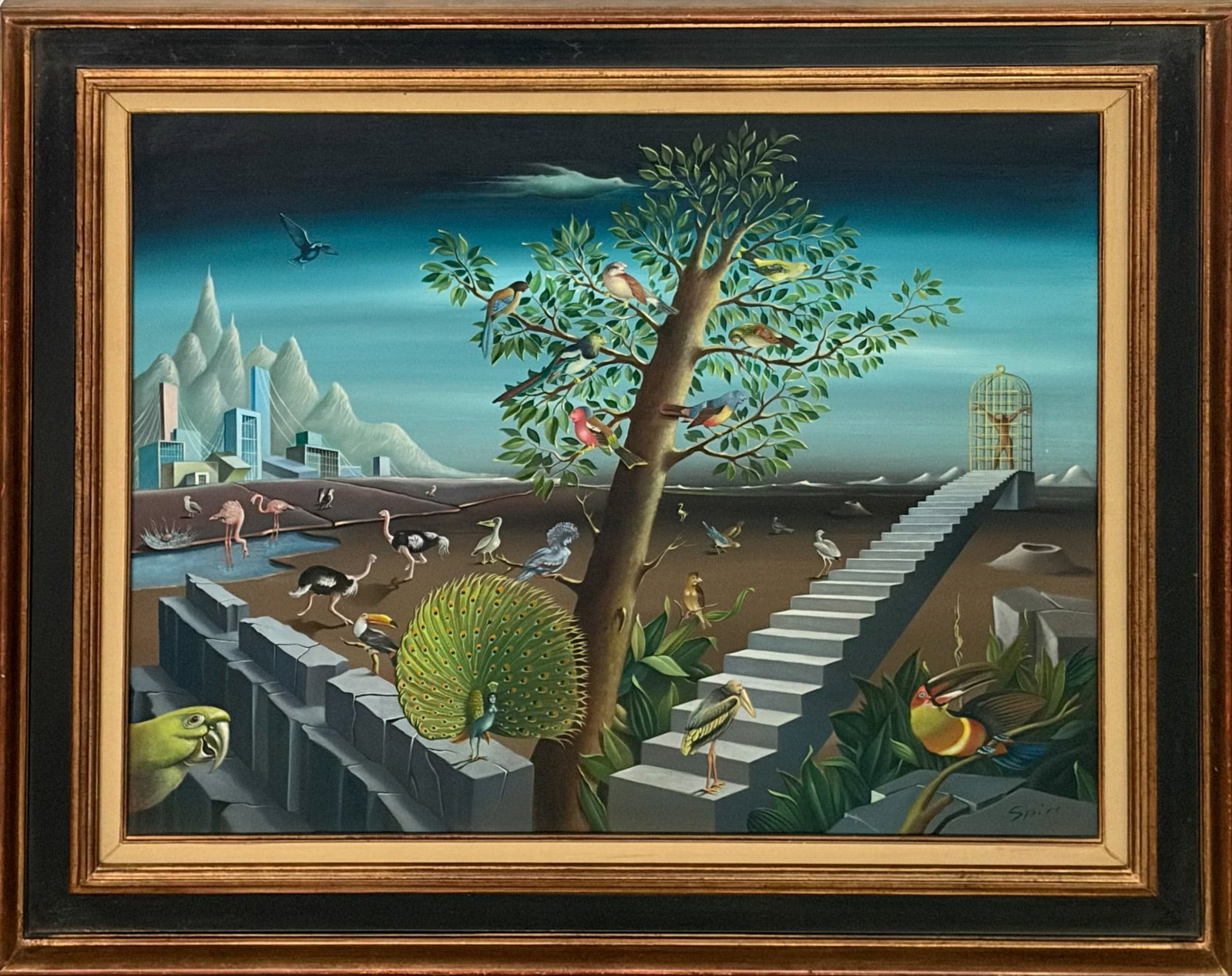 George Spiro: Polish, 1909-1994 L'Homme en Cage, 1967 Signed Spiro (lr); dated and inscribed on the reverse L'HOMME EN CAGE 1967 Oil on canvas 25 1/2 x 32 inches Framed 33 1/4 x 39 1/2 inches