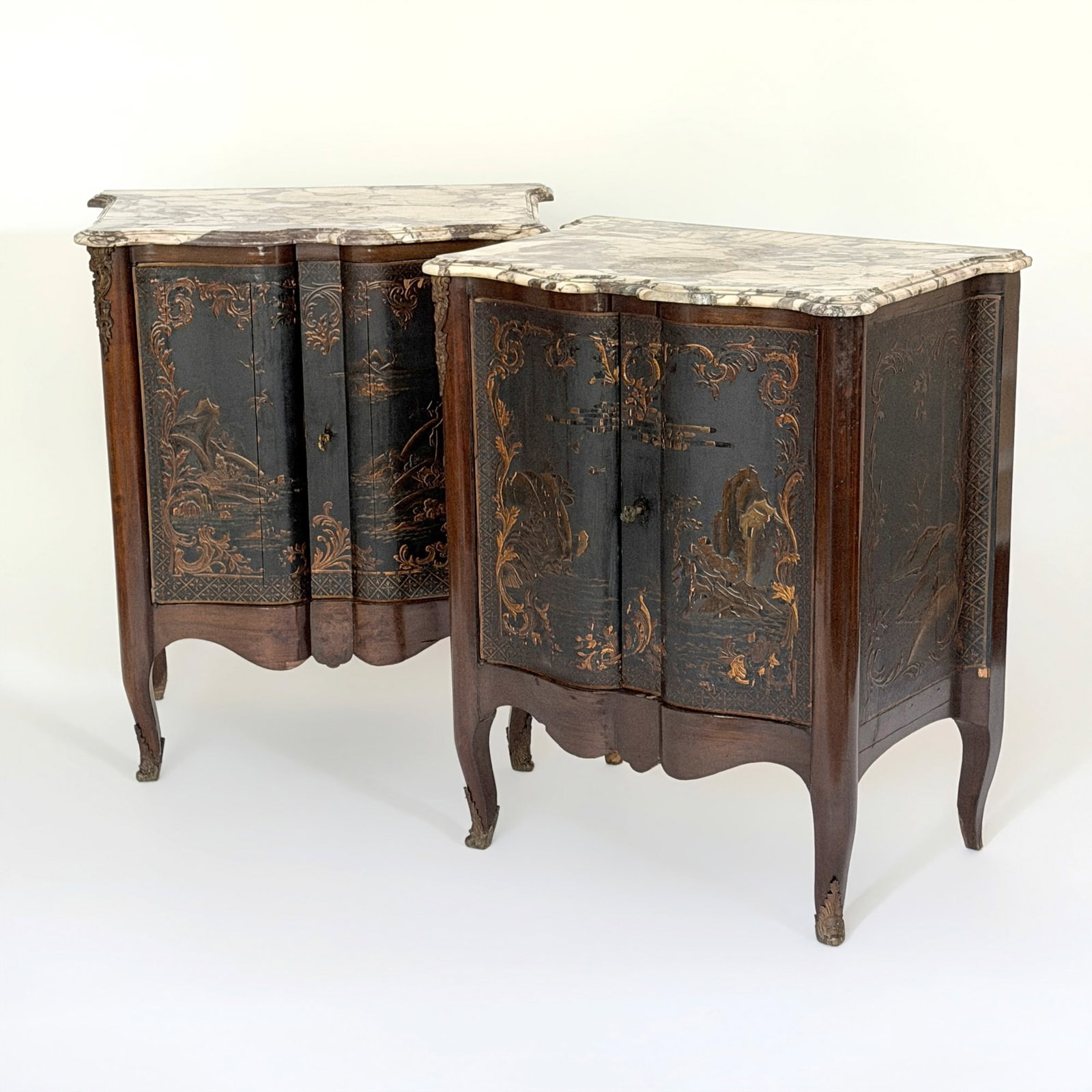 Pair of Louis XV Style Marble Top and Bronze Mounted Chinoiserie Cabinets (1 of 13)