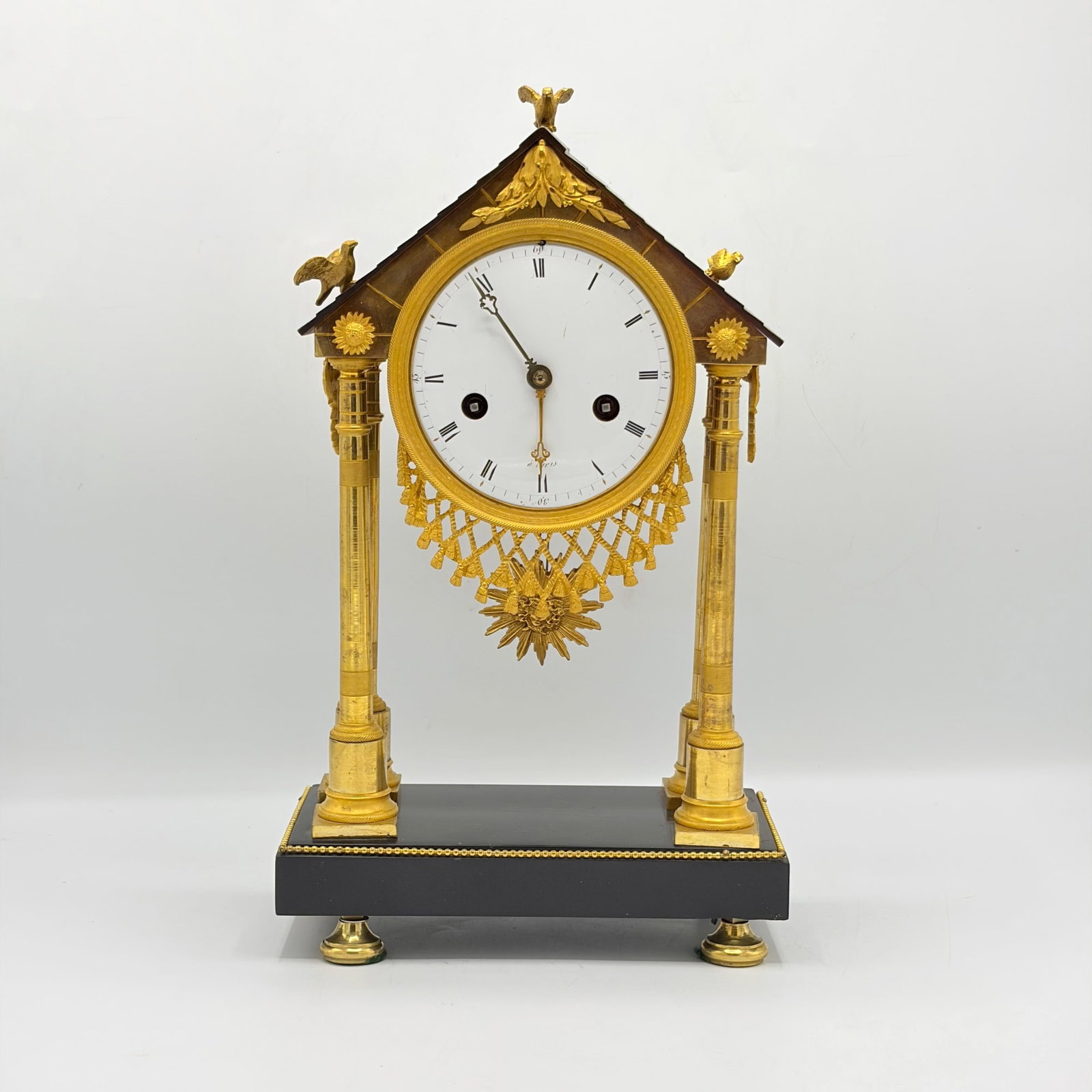 French Gilt and Ebonized Bronze Portico Clock (1 of 5)