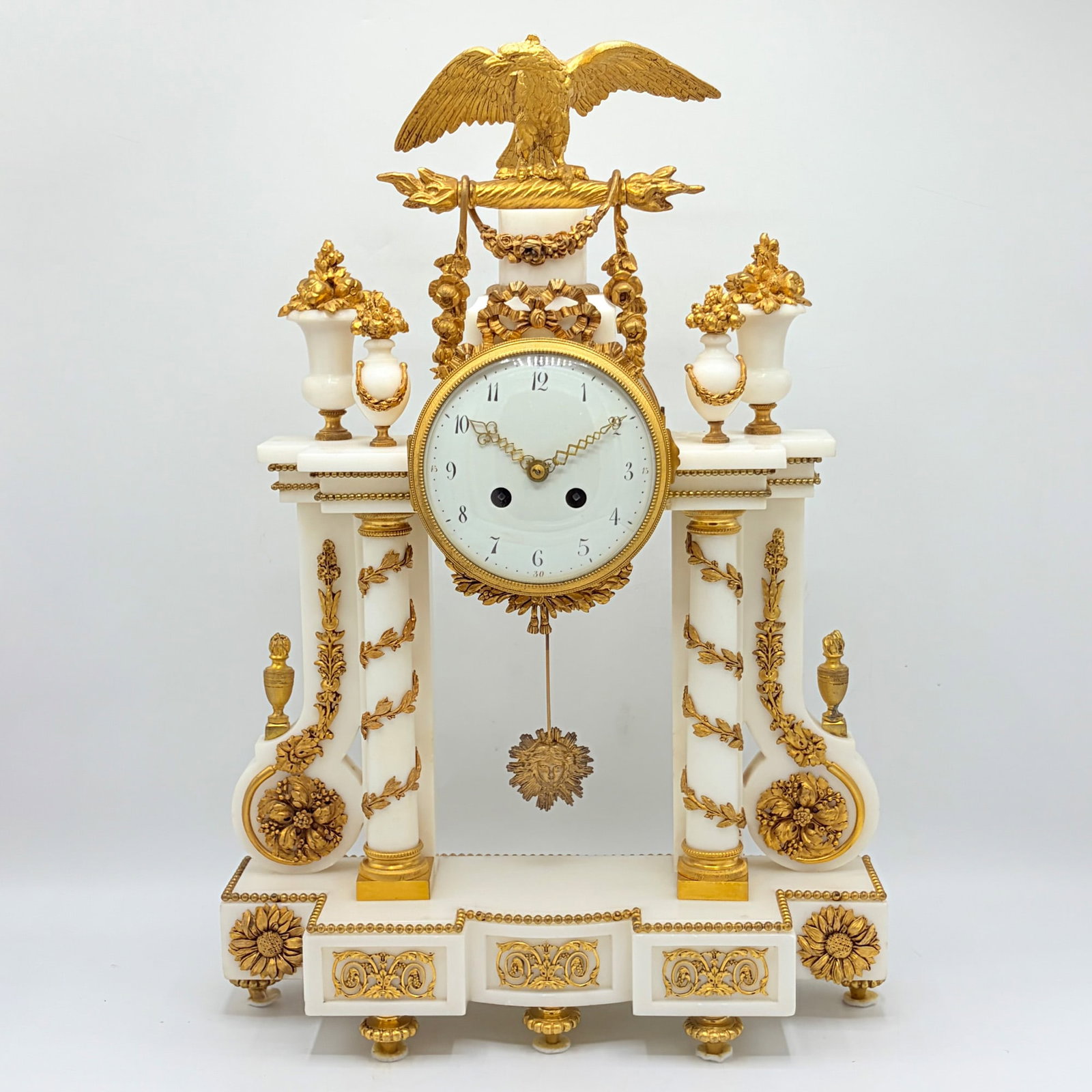 Louis XVI Ormolu and White Marble Mantel Clock (1 of 11)