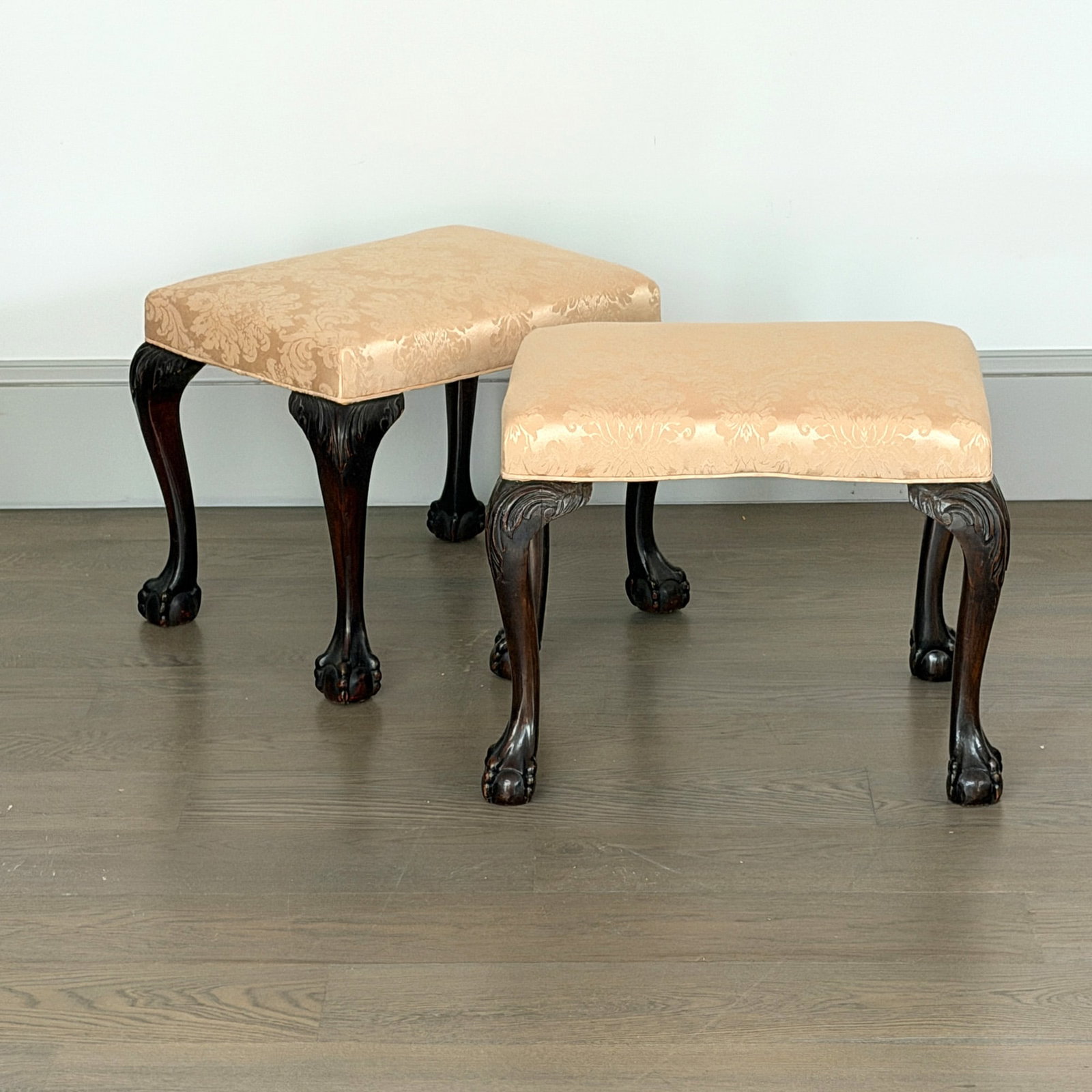 Pair of Chippendale Style Upholstered Mahogany Footstools (1 of 5)