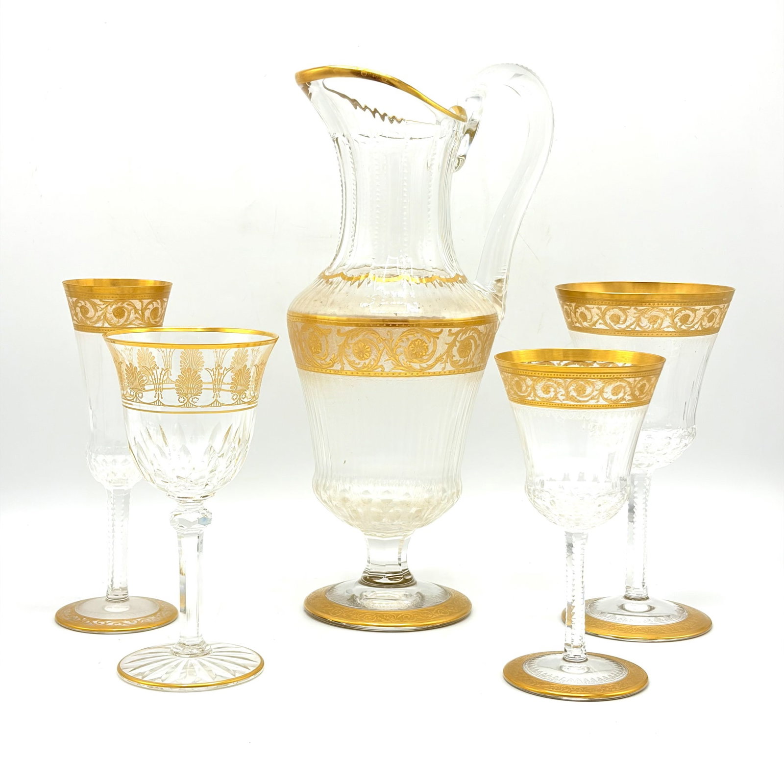 Assembled Set of St. Louis Blown Glass "Thistle" Pattern Glassware (1 of 8)