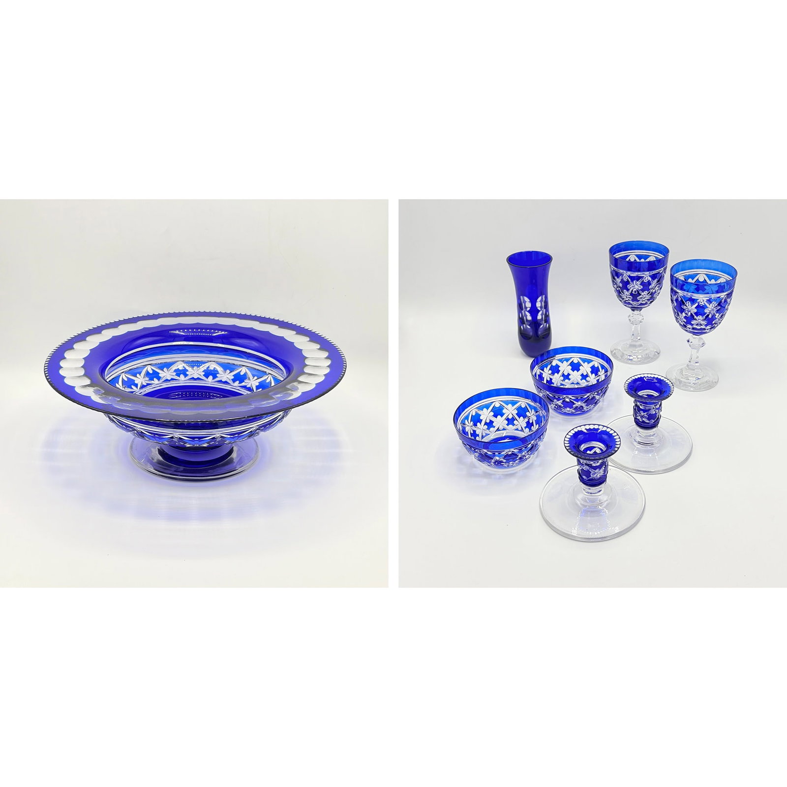 Bohemian Blue and Clear Cut Glass Dessert Service (1 of 10)