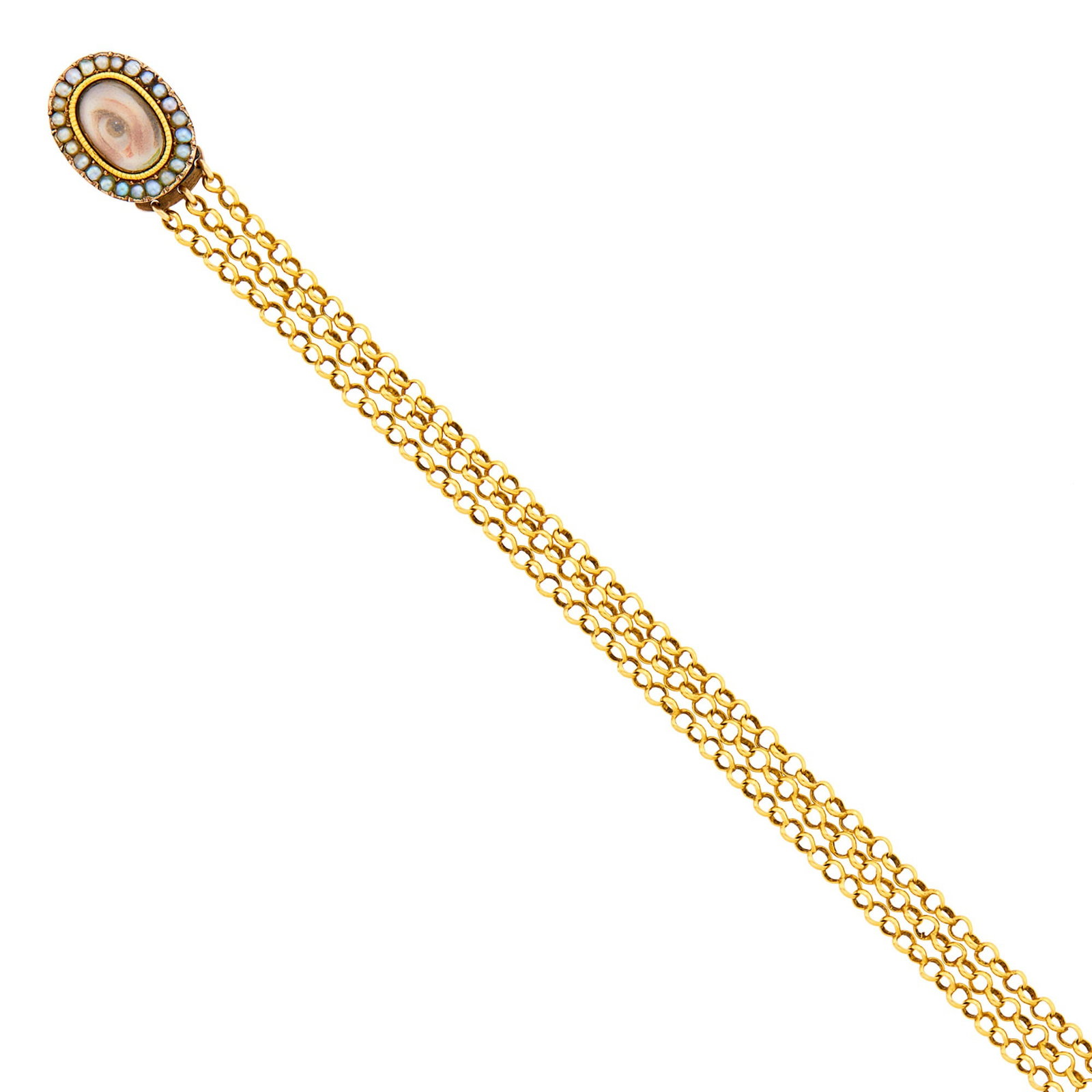 Antique Triple Strand Gold, Low Karat Gold and Seed Pearl 'Lover's Eye' Bracelet (1 of 2)