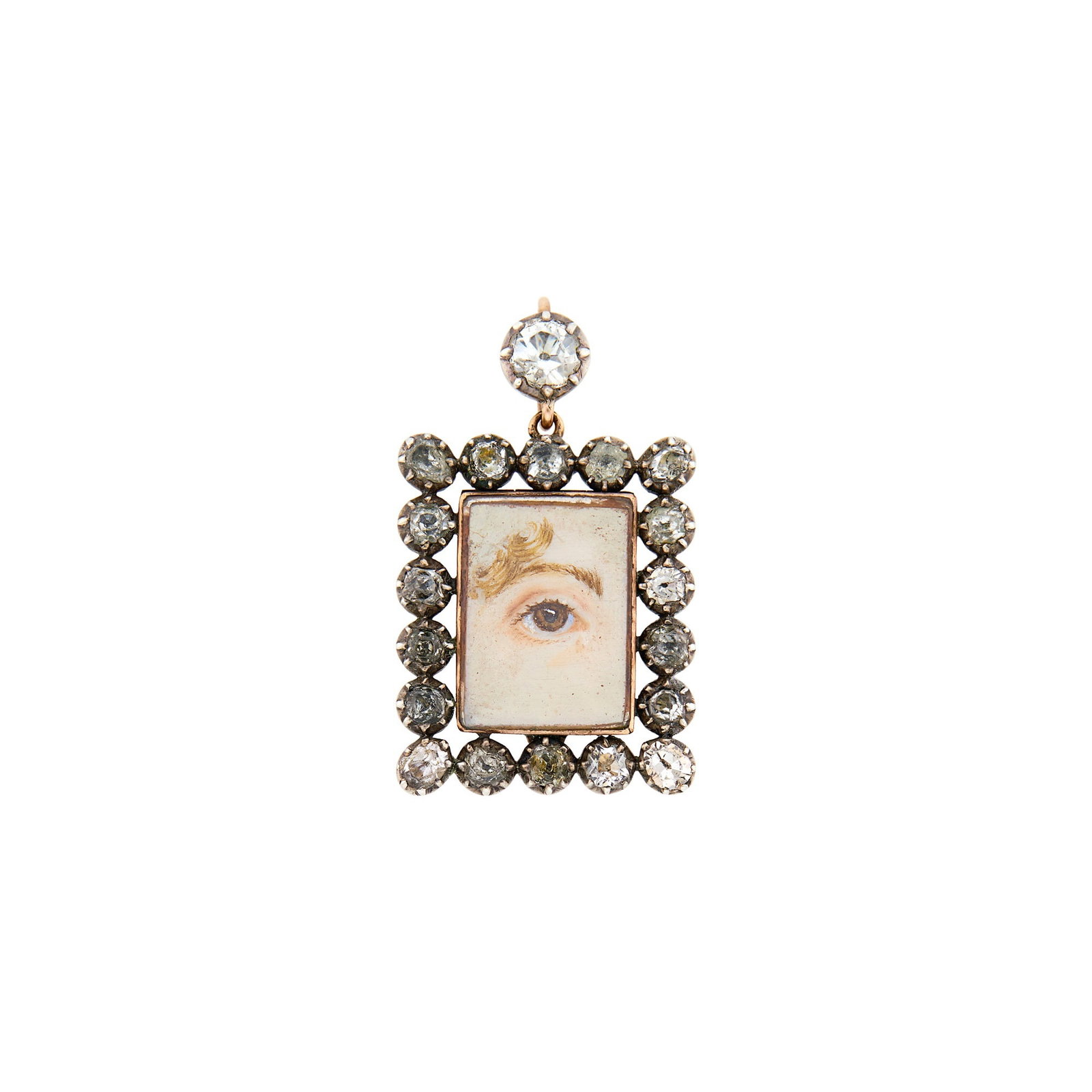 Antique Low Karat Gold, Silver and White Topaz 'Lover's Eye' Pendant (1 of 1)