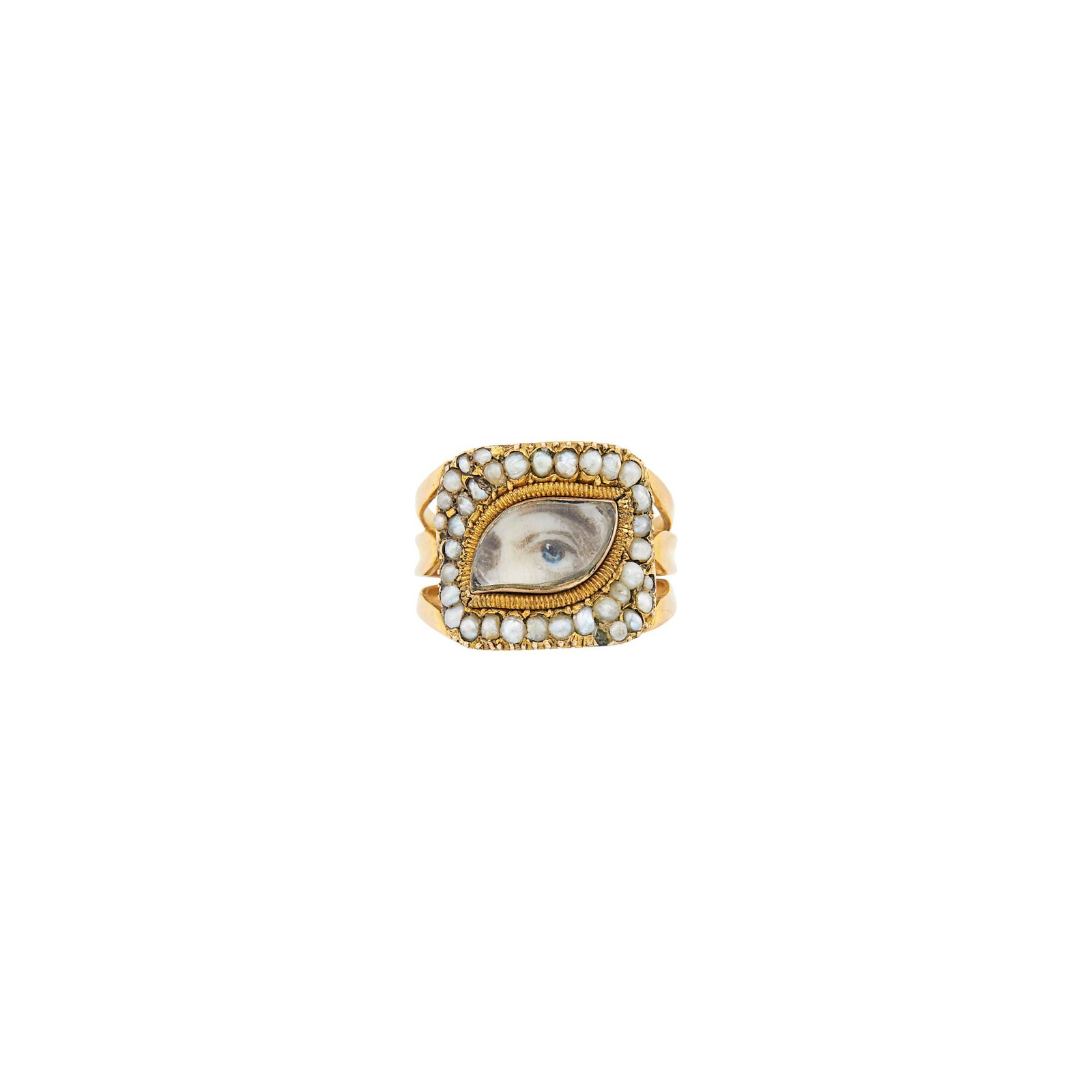 Antique Low Karat Gold and Seed Pearl 'Lover's Eye' Ring (1 of 2)