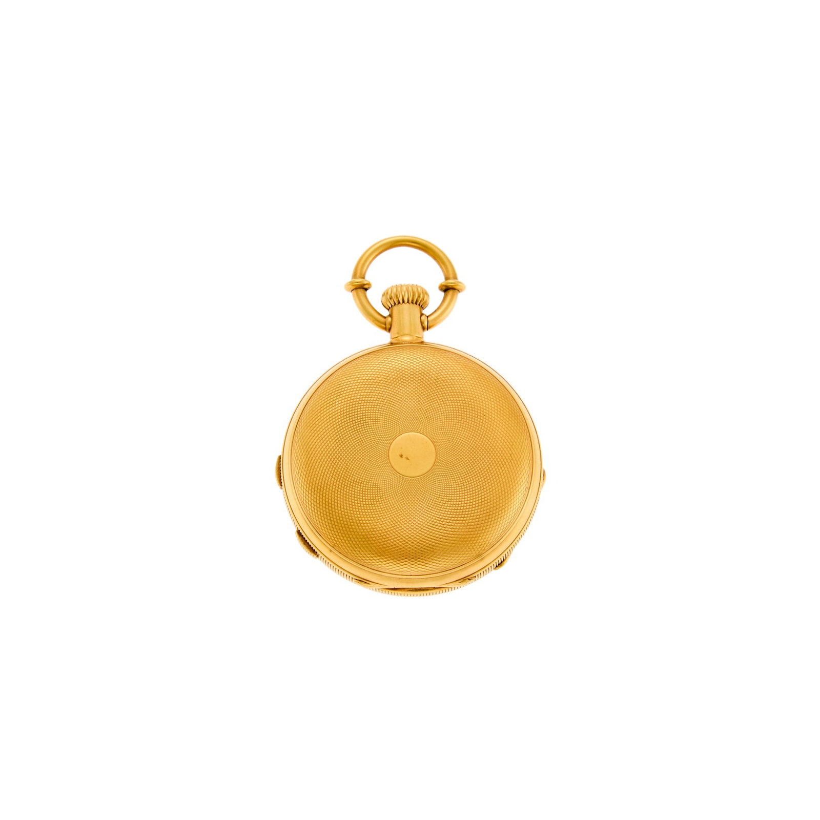 Jules Jurgensen Gold Split-Second Chronograph Hunting-Case Pocket Watch: 18 kt., mechanical, circular white porcelain enamel dial, black Roman numerals, jump seconds subsidiary dial, blued steel breguet hands, knurled crown, case dia. ap. 51.5 mm., dial, case, cuvette and 