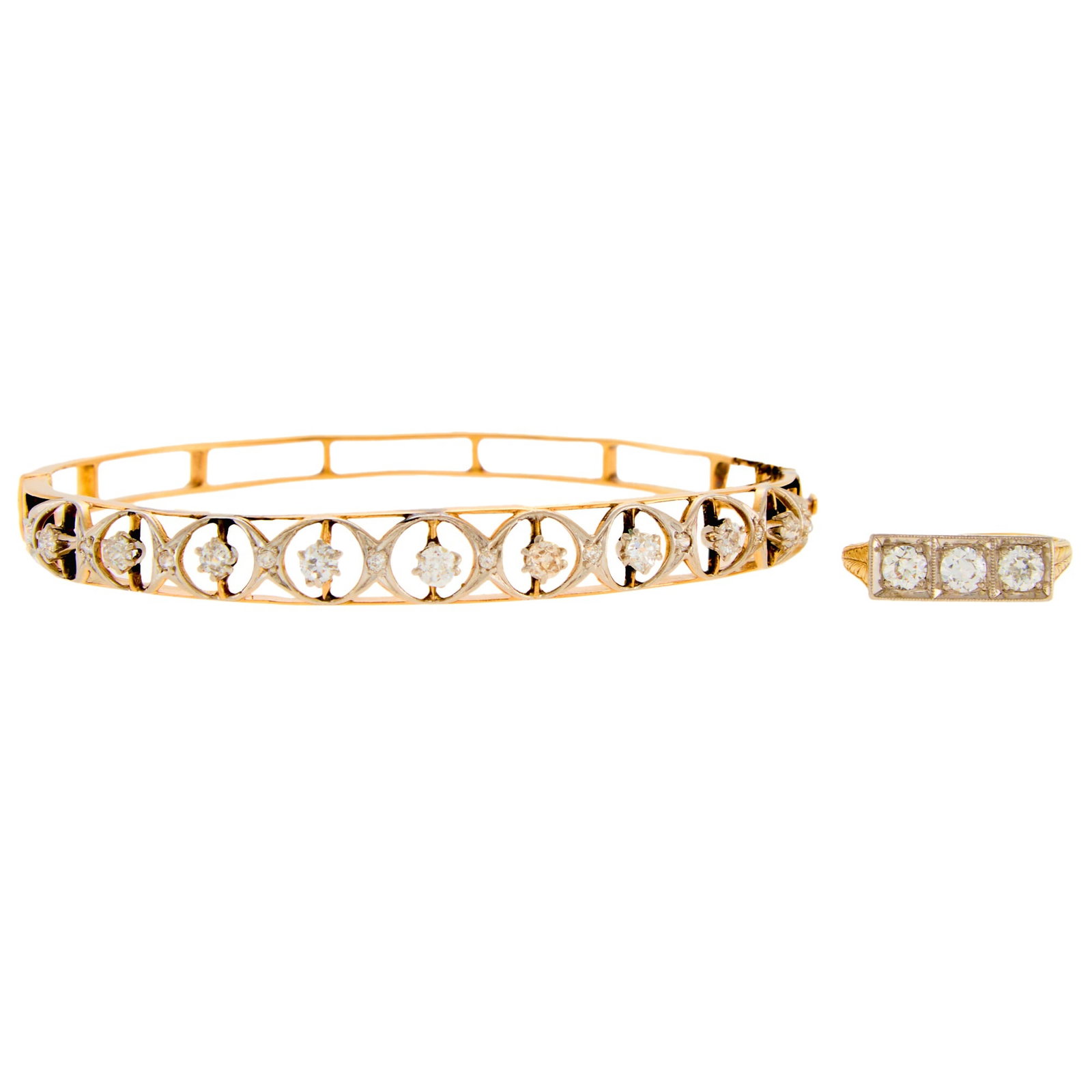Gold, Platinum and Diamond Bangle Bracelet and Ring (1 of 1)
