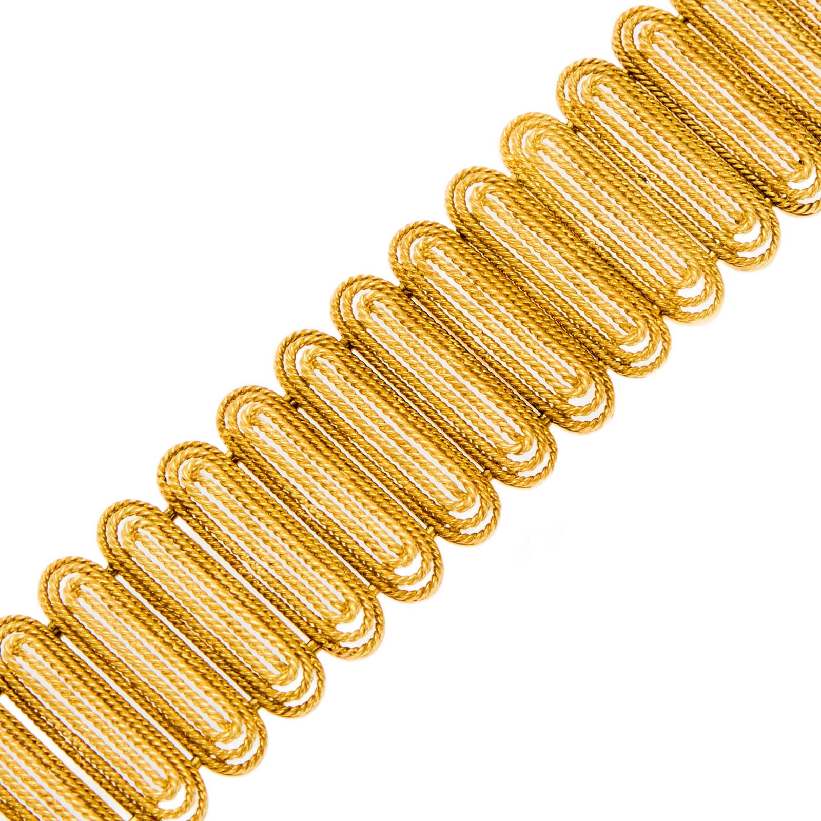 Gold Link Bracelet: 14 kt., with maker's mark, ap. 42.6 dwts. Length 6 3/4 inches. Width 1 1/16 inches.
