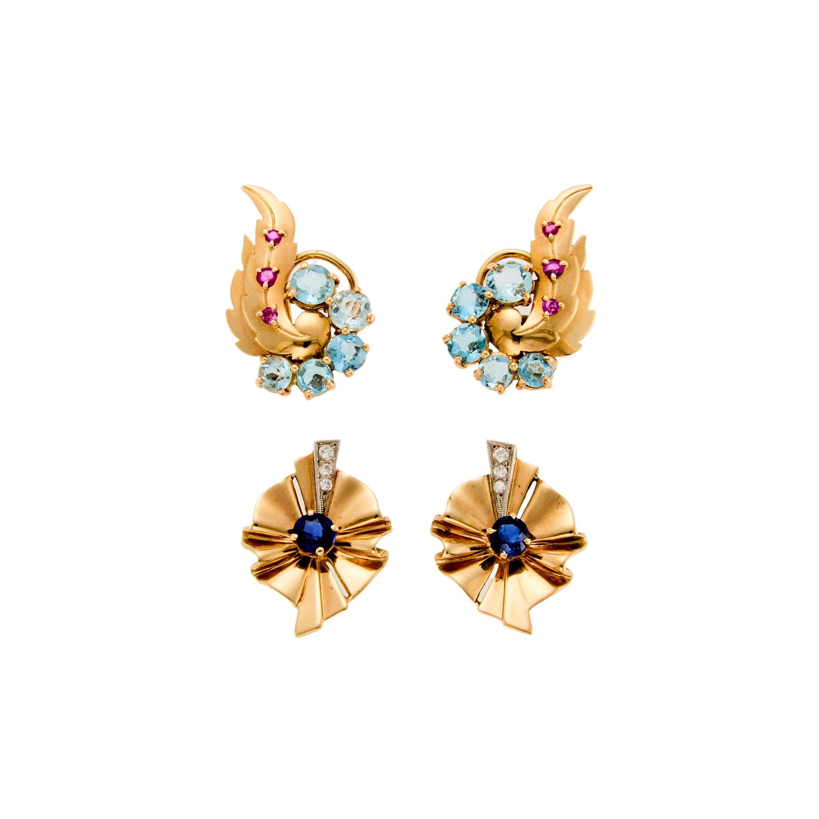 Two Pairs of Gold and Gem-Set Earrings (1 of 1)